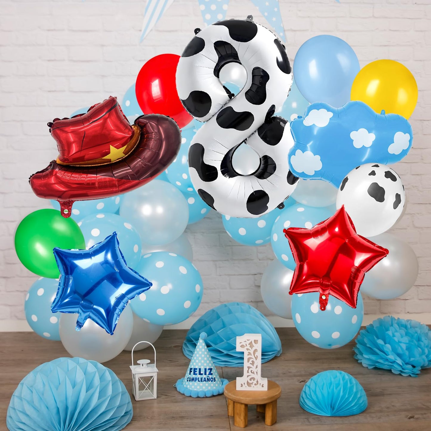 11-Pack Cowboy Theme Balloon Set, Farm Theme Decorations, Balloons with Hats and Clouds, Boys and Girls Birthday Party Supplies (1) BST202