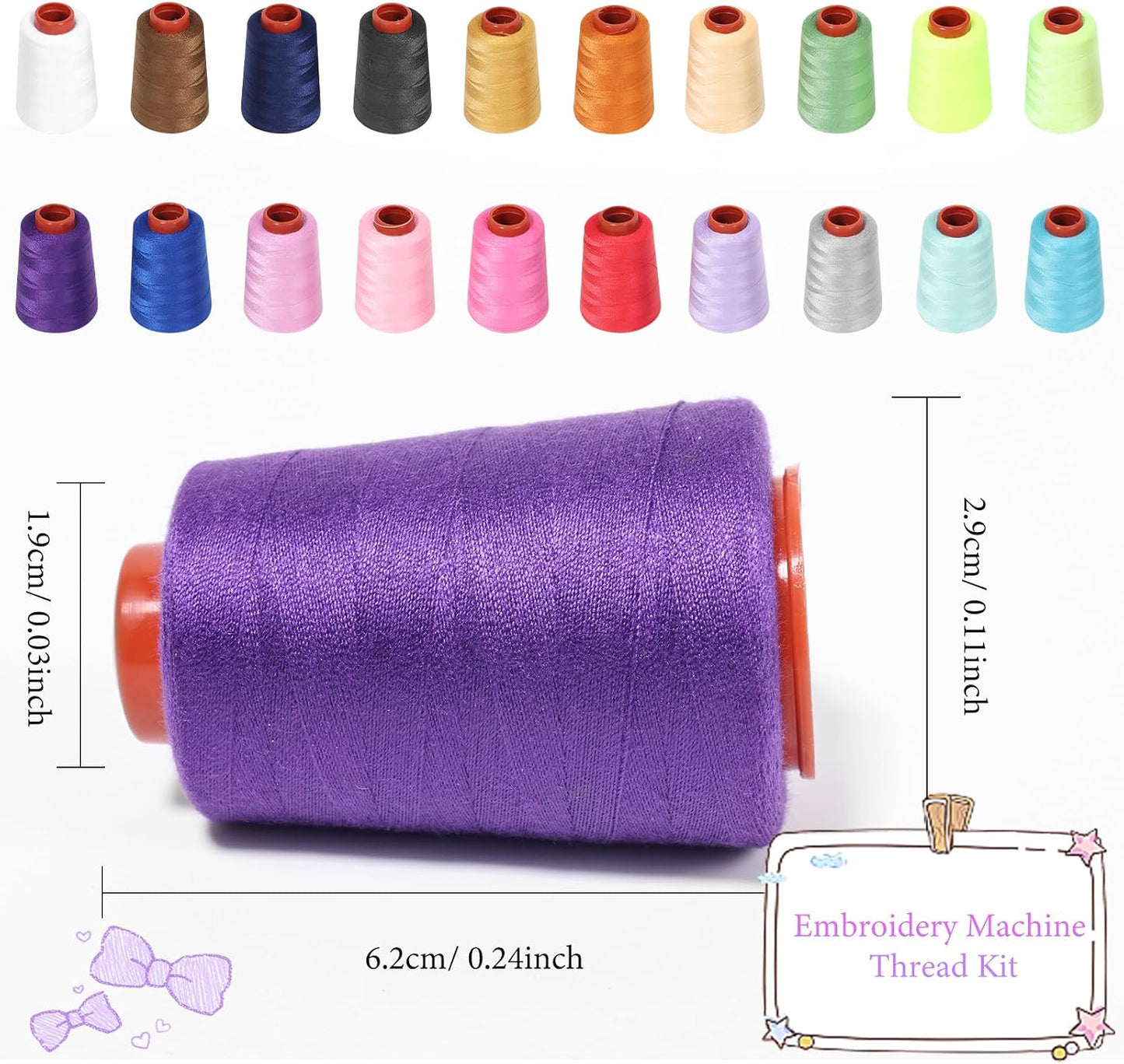 20 Pcs Sewing Embroidery Thread Kit, Each 800Y of Polyester Threads for Sewing Machine, All Purpose Color Sewing Thread of Polyester Threads for Sewing Machine, Hand Stitching, Quilting, Serger BST326H