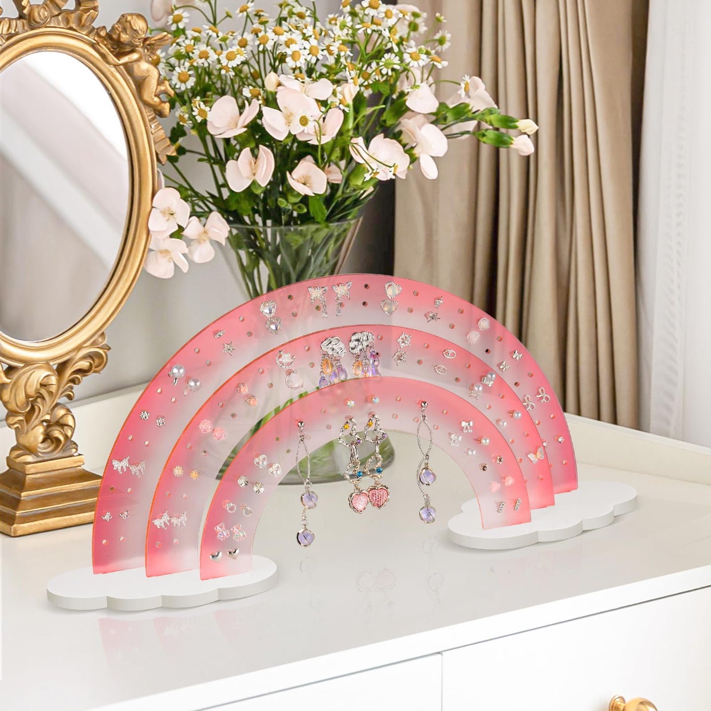 NiHome Earring Organizer Holder, 3-Tier 140 Holes Display, Iridescent | Lightweight Sturdy Fade-Resistant Vanity and Bathroom Storage Detachable Easy Assembly Travel-Friendly Design BST326H