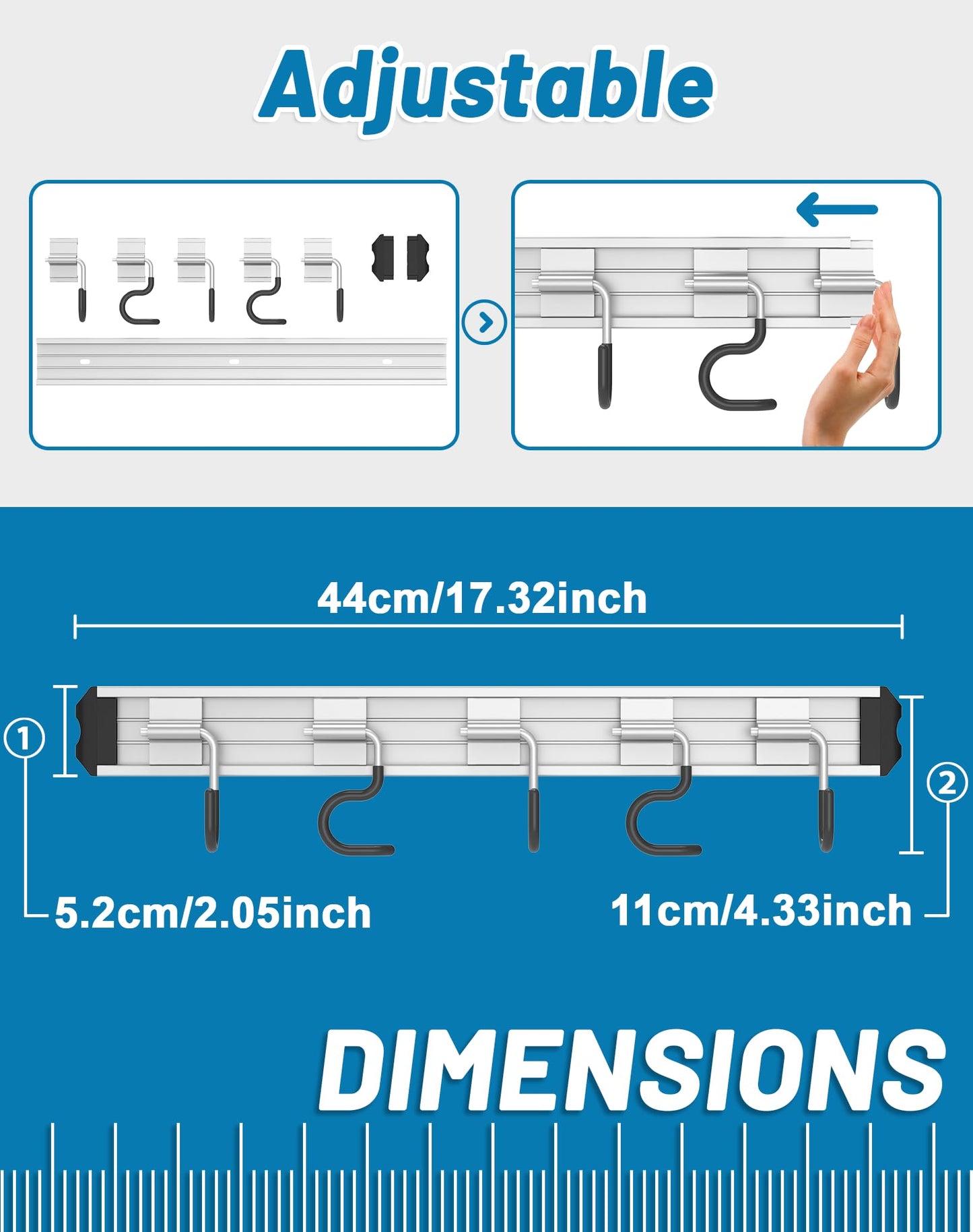 Mop and Broom Holder Wall Mount Garden Tool Rack Organizer, Modern Style,Movable Aluminum Alloy Wall Mounted Hook 2 Pack,Storage Gift for Bathroom,Closet,Laundry Room,Garage,Tool Room(Black) BST220
