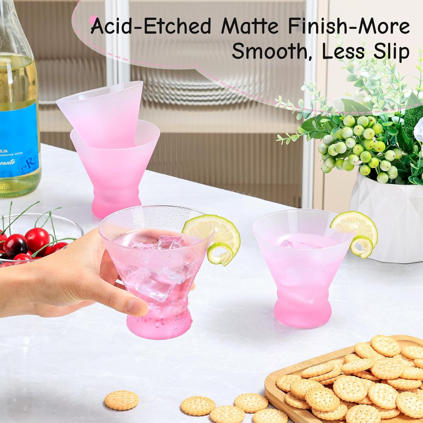 NUTRIUPS Blush Pink Ombre Frosted Glasses 8oz | Aesthetic Cups for Ice Cream, Desserts, Juices & Bridal Showers, Cute Drinking Tumblers for Home Decor & Party BST326H