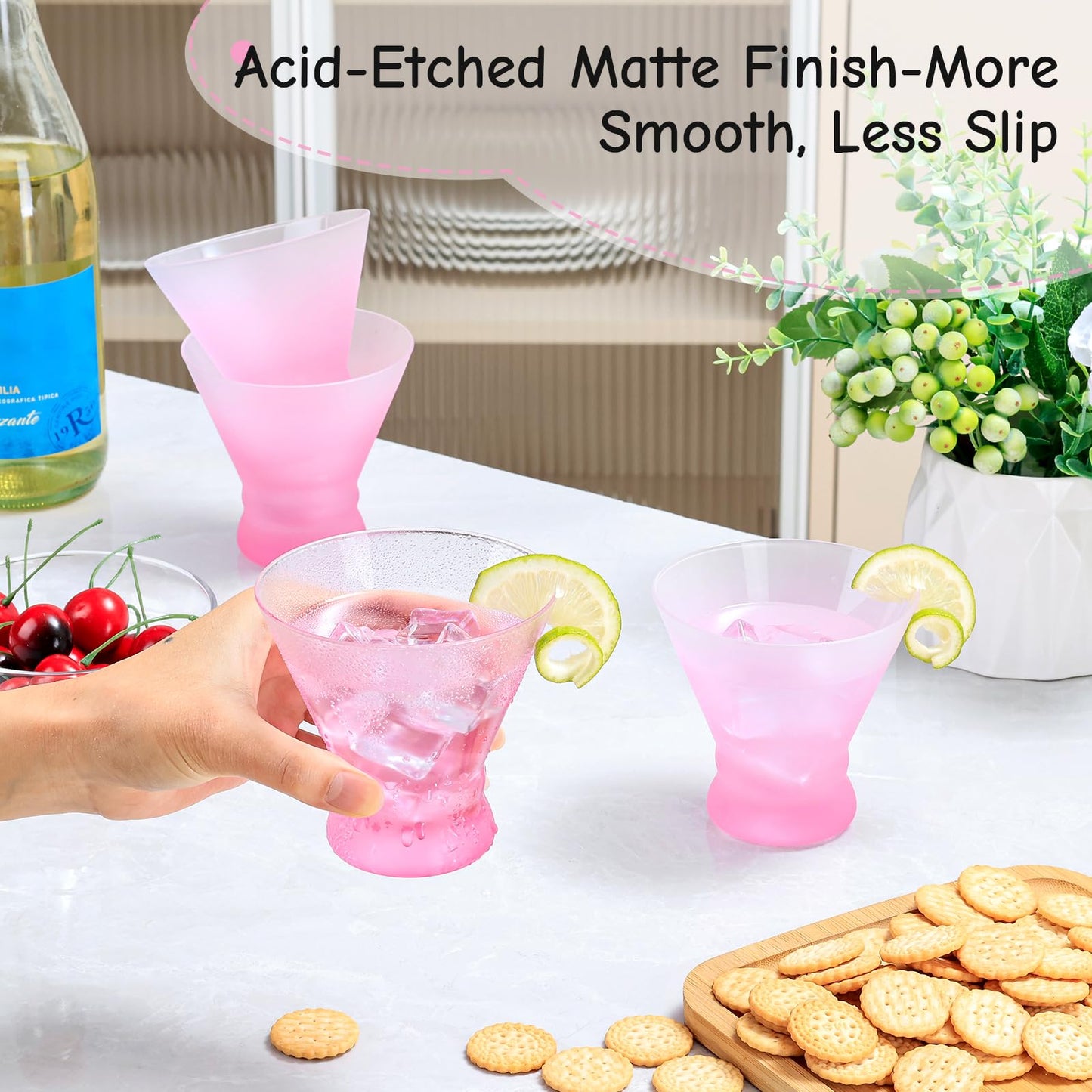 NUTRIUPS Blush Pink Ombre Frosted Glasses 8oz | Aesthetic Cups for Ice Cream, Desserts, Juices & Bridal Showers, Cute Drinking Tumblers for Home Decor & Party BST326H