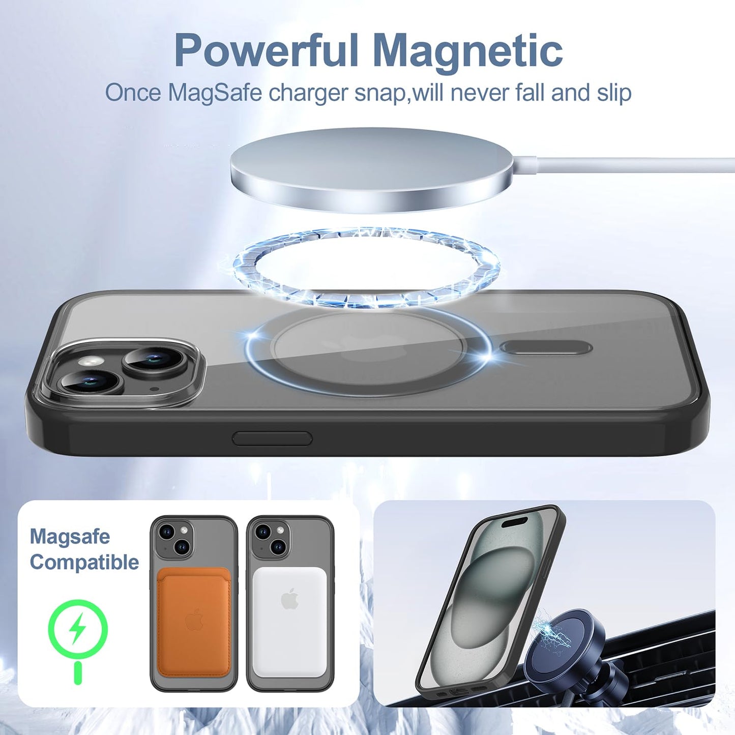 PULOKA for iPhone Case Compatible with Magsafe, Color Bumper & Clear TPU Back Hybrid Shockproof Cover (White, iPhone 16 Pro Max) WN420
