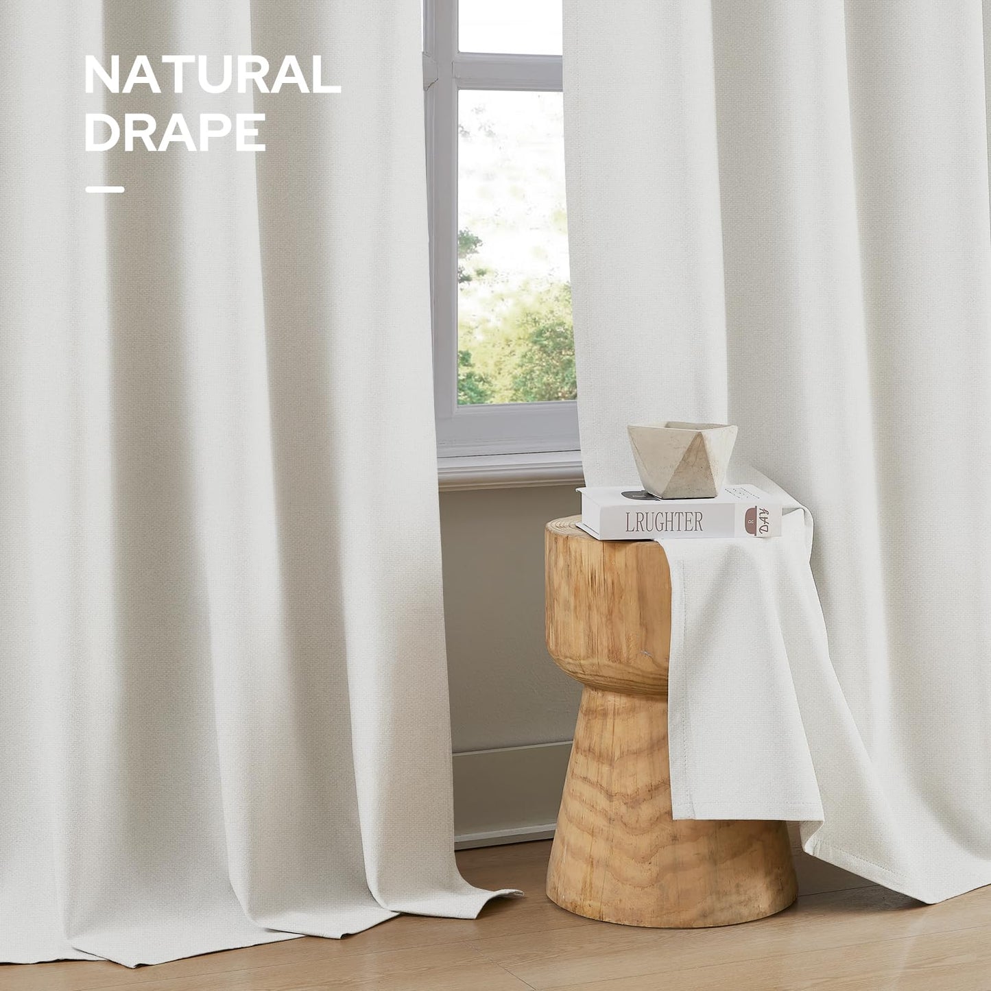HOMEIDEAS 100% Ivory Cream Linen Blackout Curtains for Bedroom, 52 x 96 Inch Length 2 Panels Faux Linen Thermal Insulated Black Out Grommet Window Drapes for Living Room BST202