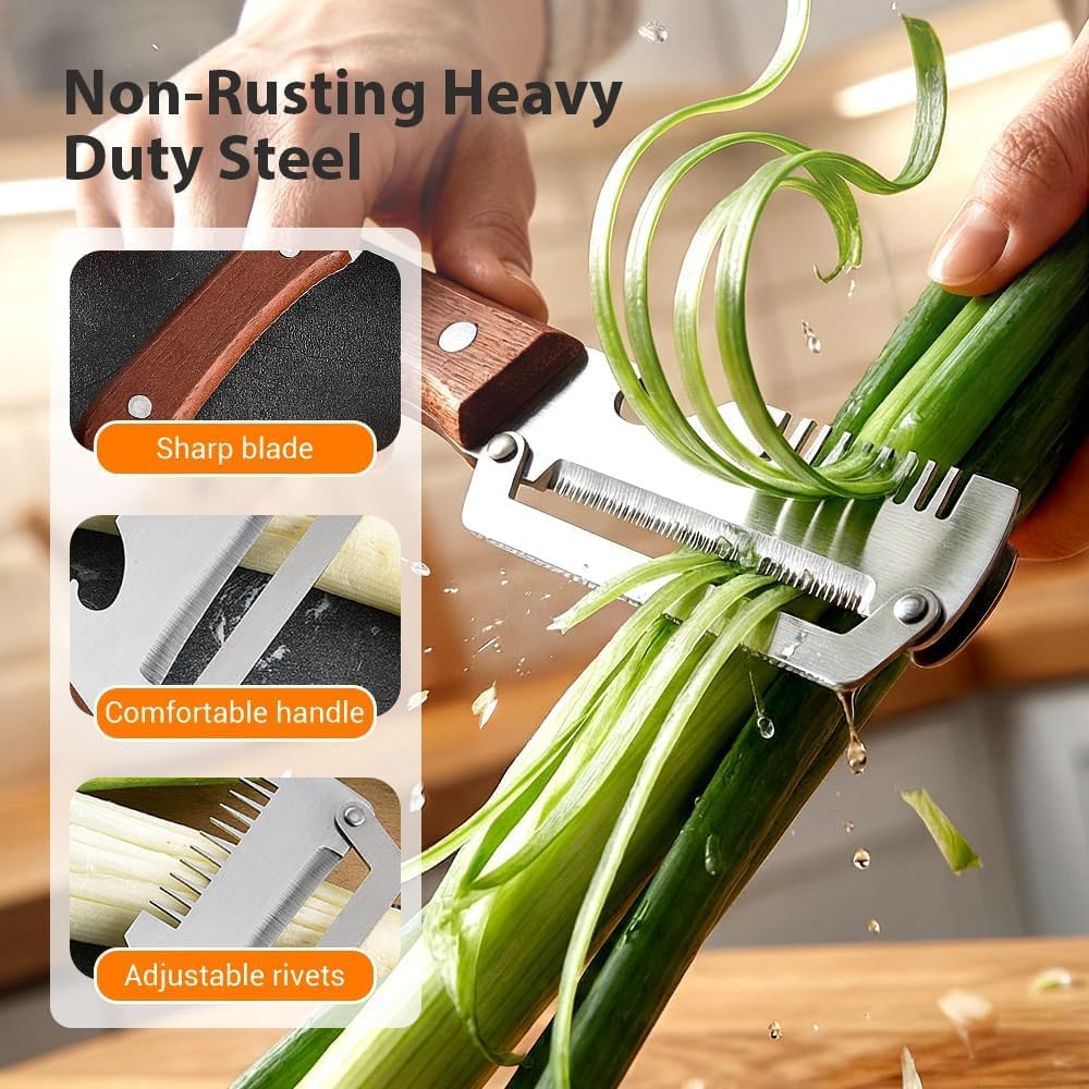 1 Pack New Multifunctional Vegetable Peeler with Wooden Handle and Bottle Opener, Stainless Steel Peeler for Kitchen, Multi Functional Vegetable Peeler for Fruit Potato Carrot Pumpkin Zucchini BST326L