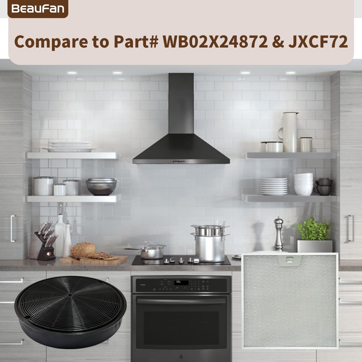 2 Pack WB02X24872 Range Vent Hood Grease Filter & 2 Pack JXCF72 WB02X24842 Charcoal Filter Compatible with GE Range Hoods JVW5301EJ1ES, JVW5301SJ1SS, JVW5301BJ1TS, JVW5301FJ1DS, JVW5301EJ2ES BST220