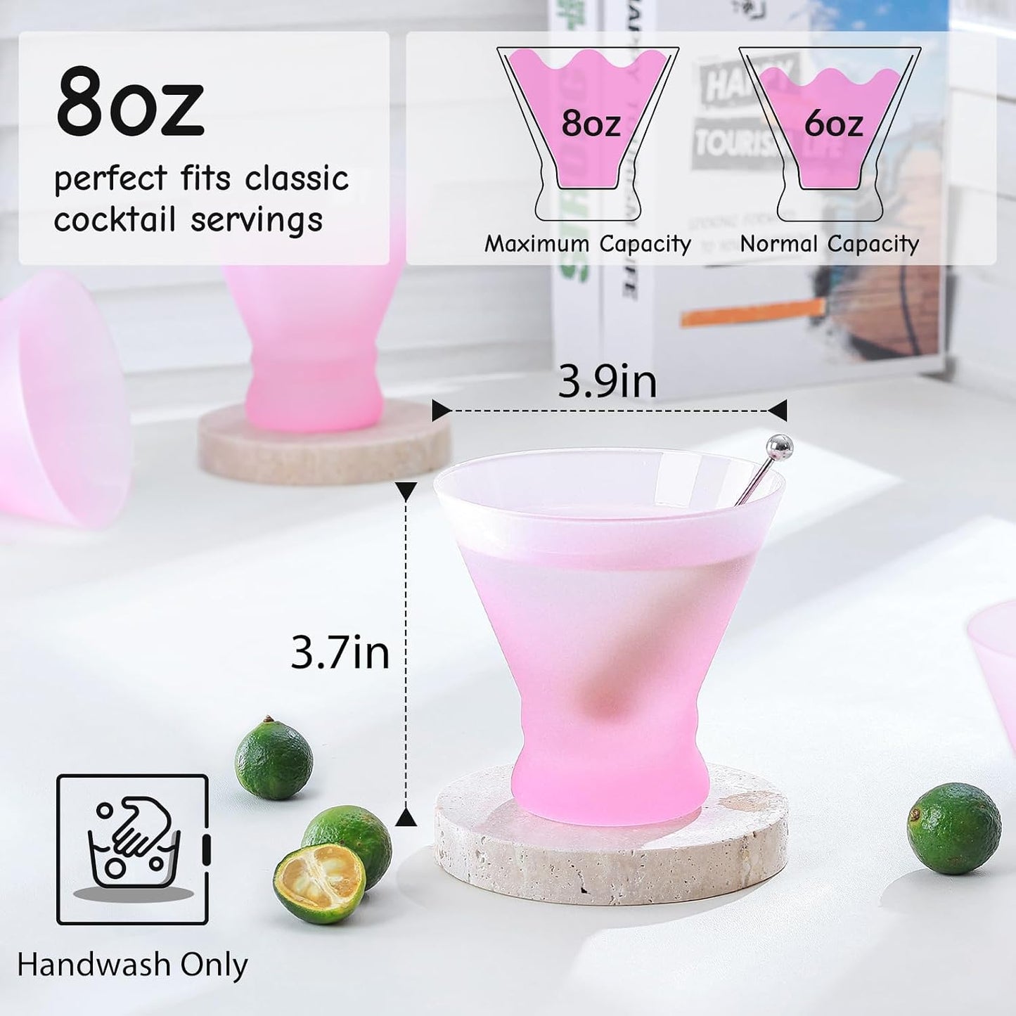 NUTRIUPS Blush Pink Ombre Frosted Glasses 8oz | Aesthetic Cups for Ice Cream, Desserts, Juices & Bridal Showers, Cute Drinking Tumblers for Home Decor & Party BST326H