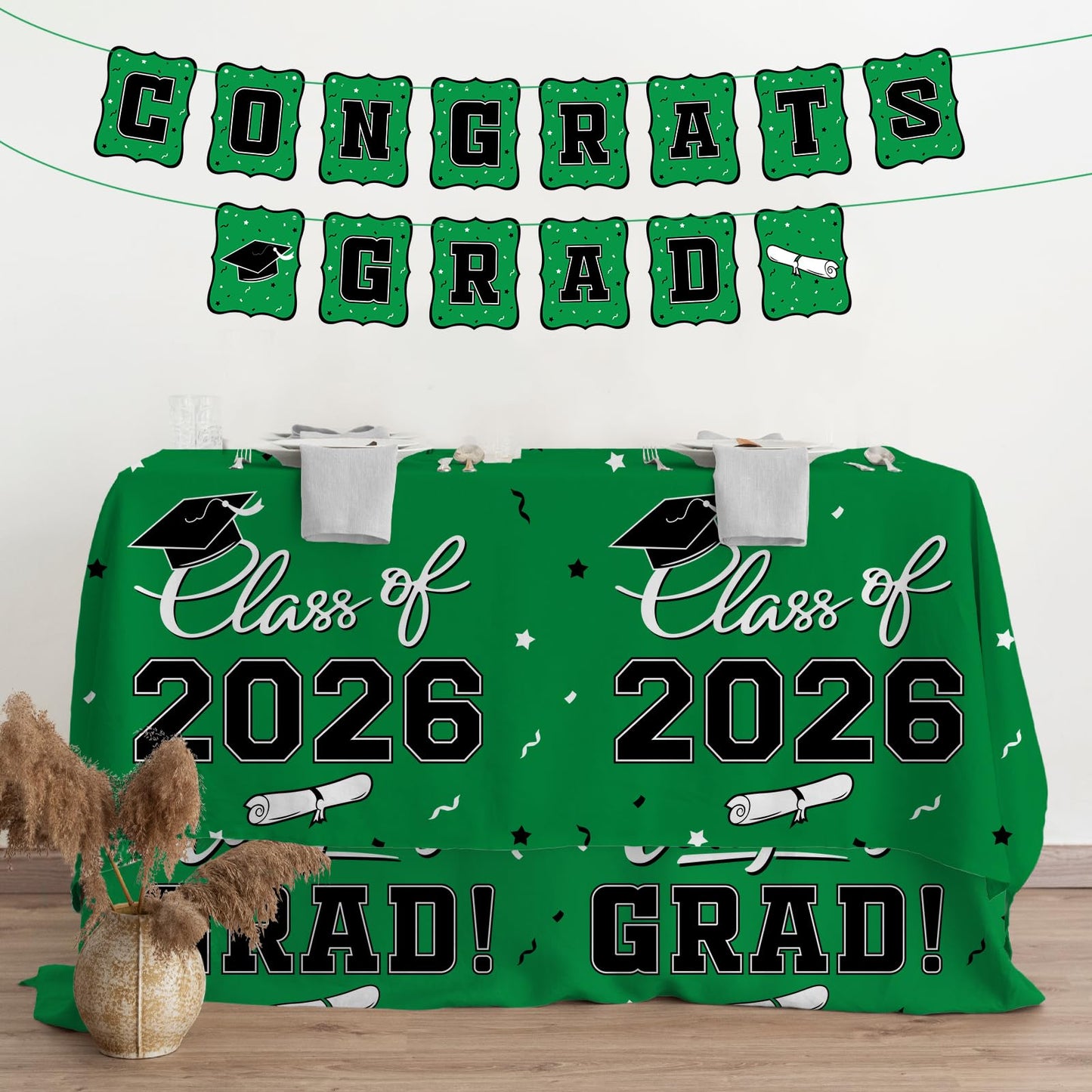 Gatherfun 2026 Graduation Decorations : 2-Pack Congrats Grad Disposable Tablecovers - Class of 2026 Red Themed Table Cloths, for Graduation Party Supplies & Graduation Backdrop, 54" X 108" BST326L