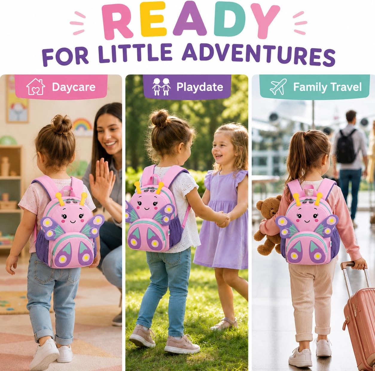 CAMTOP Cute Kids Toddler Backpack Small 3D Cartoon School Bookbags Age 1-3 Daycare Nursary Travel Bags (Butterfly-pink) BST326H
