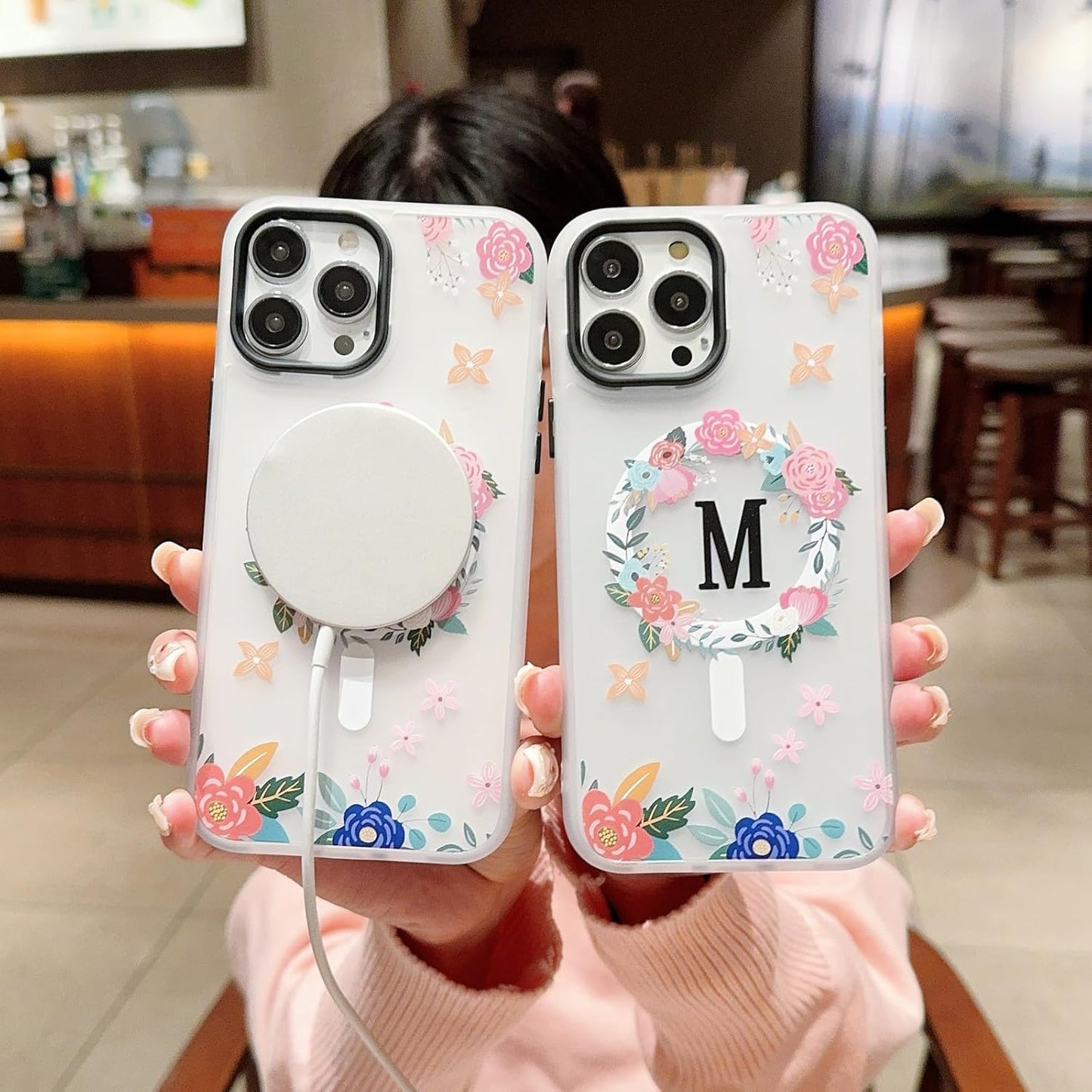 Compatible for iPhone 13 Pro Max Case,Clear Floral Design【Compatible with Wireless Charging】【Camera Lens Protector】 Women Magnetic Case for iPhone 13 Pro Max-M WN420