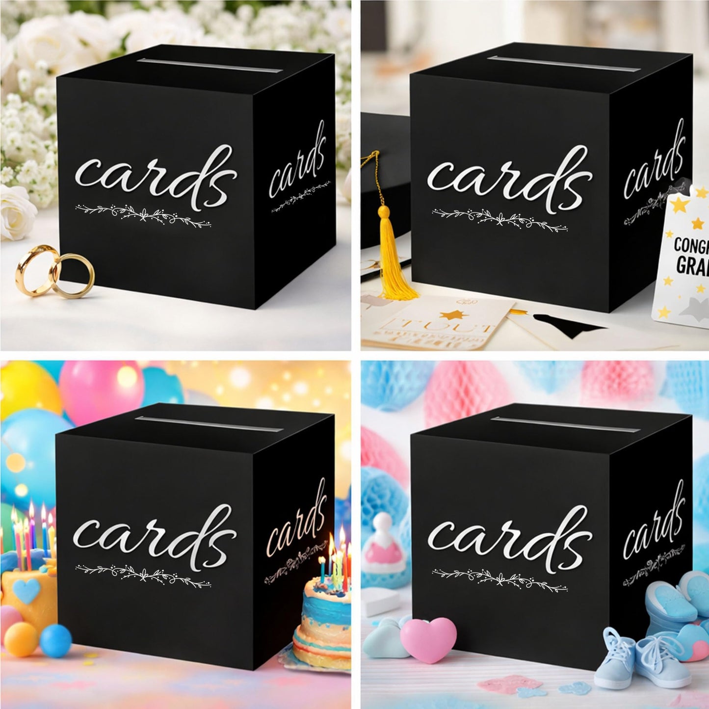 1 Pack White and Gold Wedding Card Box for Party Graduation Bridal Baby Shower Retirement Decorations Cardboard Birthday Card Holder Raffle Ballot Voting Box with Slot 7.8 x 7.8 x 7.8 In BST220