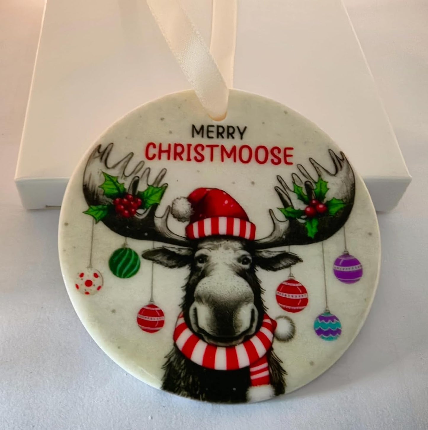 Funny Moose Ornaments - Merry Christmoose Ornament 2026 Ceramic Xmas Tree Decoration BST220