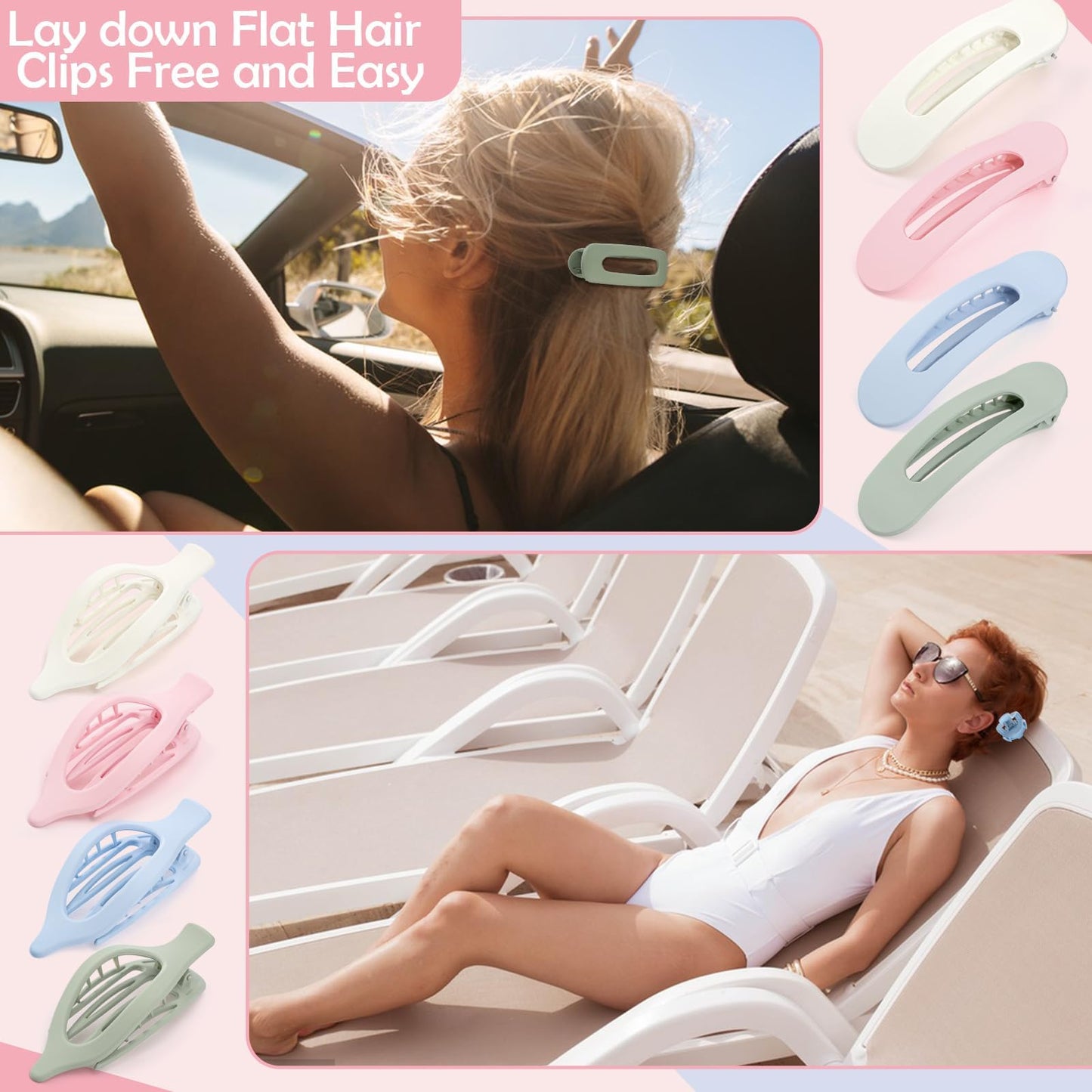8 Pcs Flat Hair Clips for Women, 2 Styles Large Flat Claw Clips for Women, Strong Hold Non-slip French Hair Clips for Thick Thin Hair, Neutral Color WN420