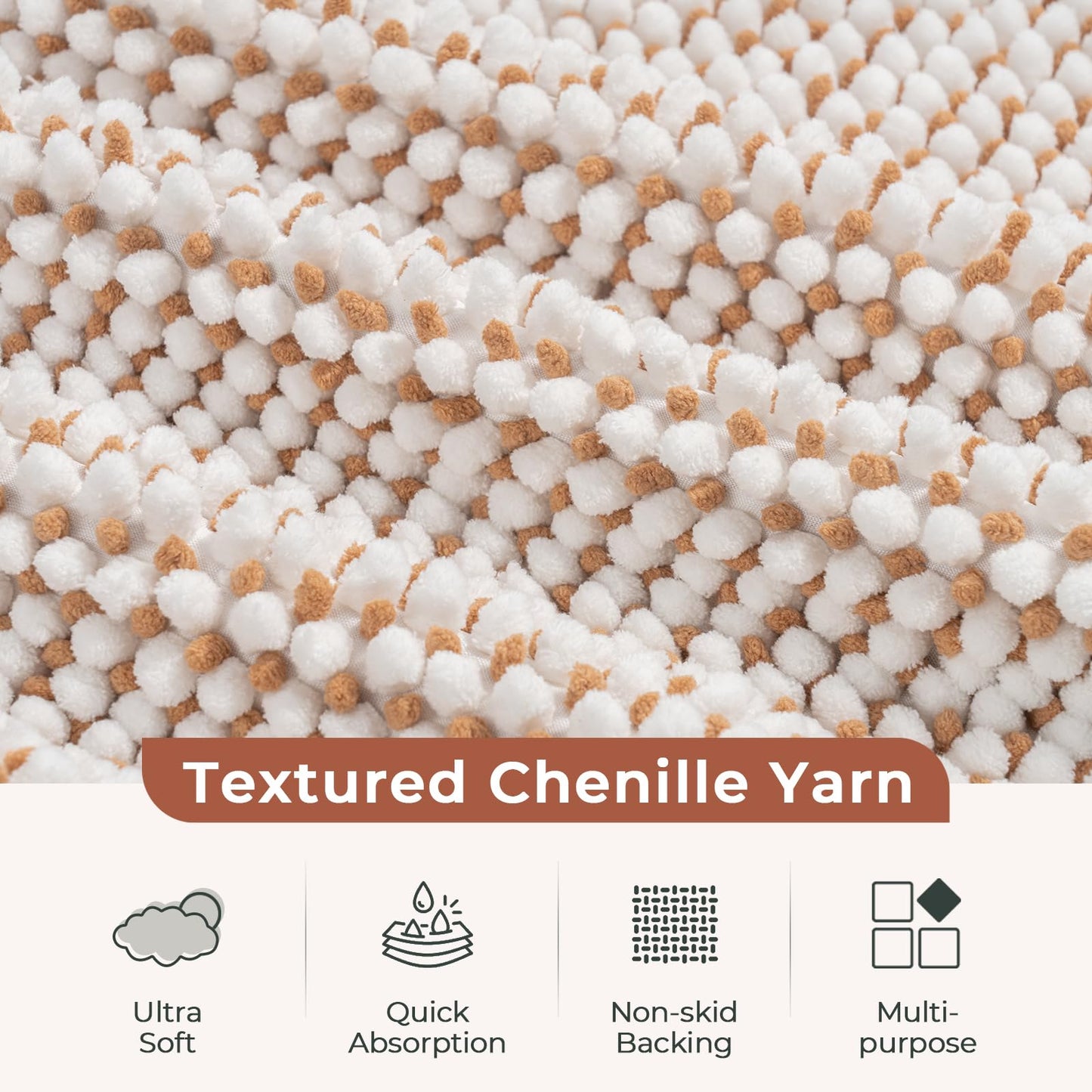 FRESHMINT Chenille Bathroom Rugs Sets 2 Piece 17"x24"+20"x32", Non-Slip Bath Mats, Absorbent Bath Rug, Washable Set of 2 Shower Floor Mat, Gray BST220