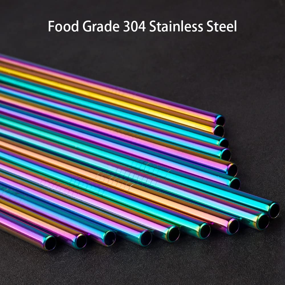 Tomorotec 14PCS Stainless Steel Straws Fit for 30oz Stanley Tumblers | 11" Reusable Drinking Straws with Brush, 7 Bent & 7 Straight for Smoothies, Milkshakes, Coffee, Dishwasher Safe (Metallic) BST326L
