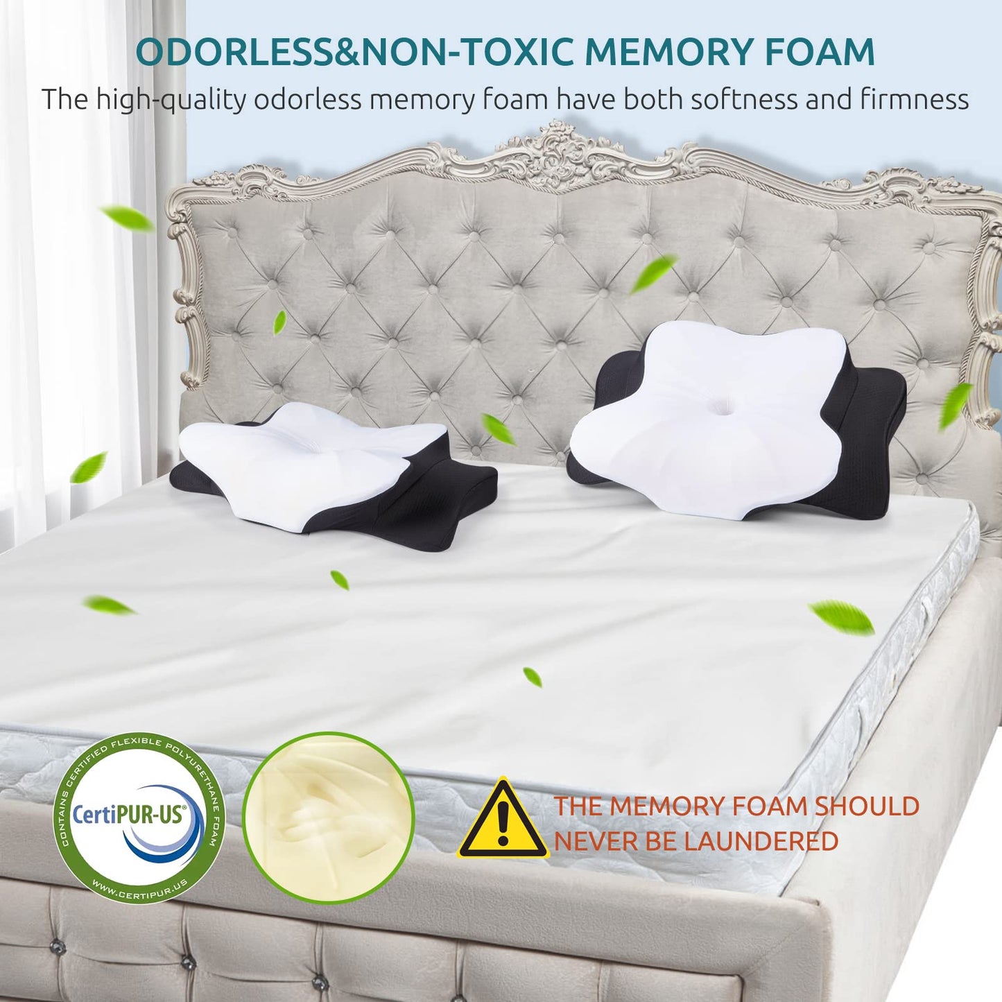DONAMA Cervical Pillow for Neck and Shoulder,Contour Memory Foam Pillow,Ergonomic Neck Support Pillow for Side Back Stomach Sleepers with Pillowcase-Standard Size BST220