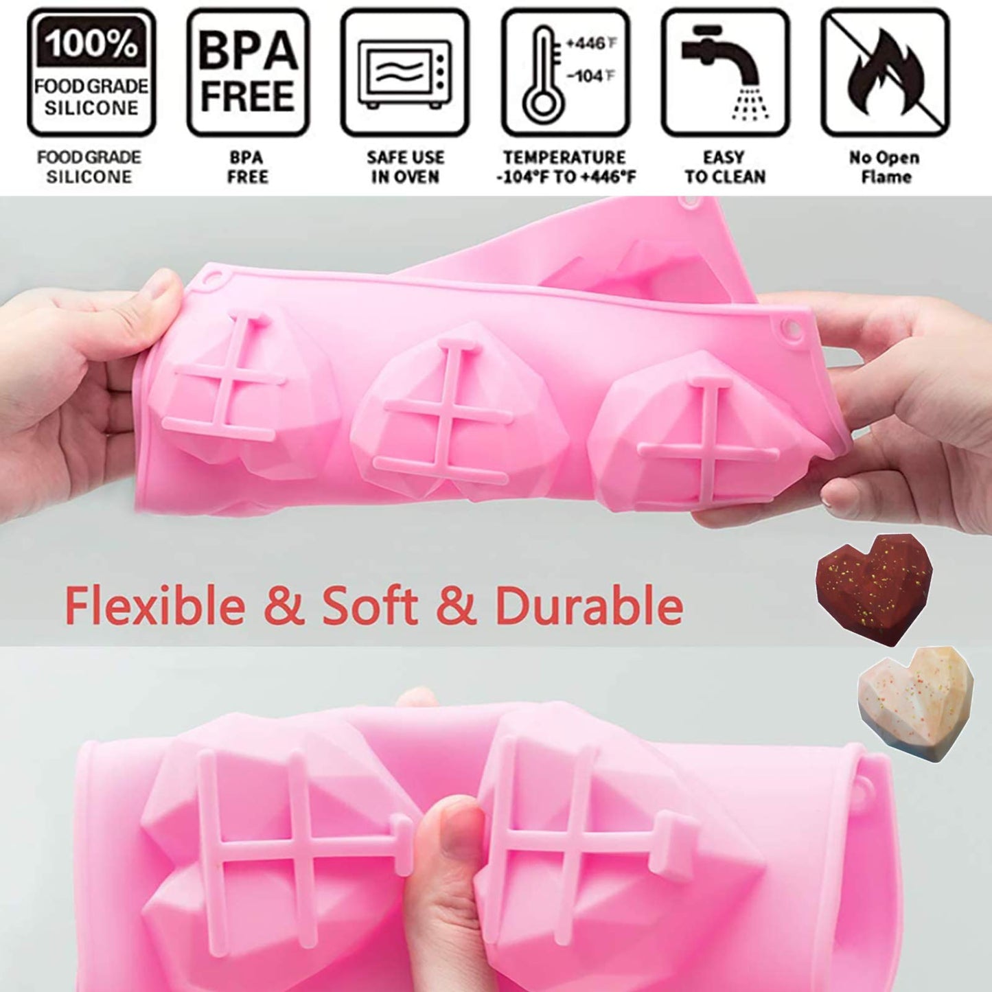 2 Pack Love Heart Silicone Chocolate Bomb Mold DIY Non-stick Silicone Handmade Mold for Valentine Chocolates, Cake, Hard Candy, Baking, Gummy, Ice Cube Trays cake BST202