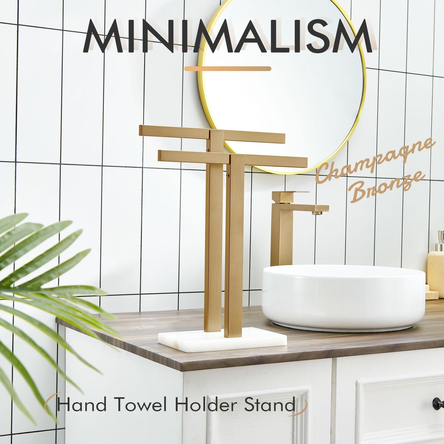 KOKOSIRI Hand Towel Holder Black Stand Towel Rack with Marble Base for Bathroom Kitchen Vanity Countertop, Stainless Steel 15.7'' Height THS0002-SM-BK BST202