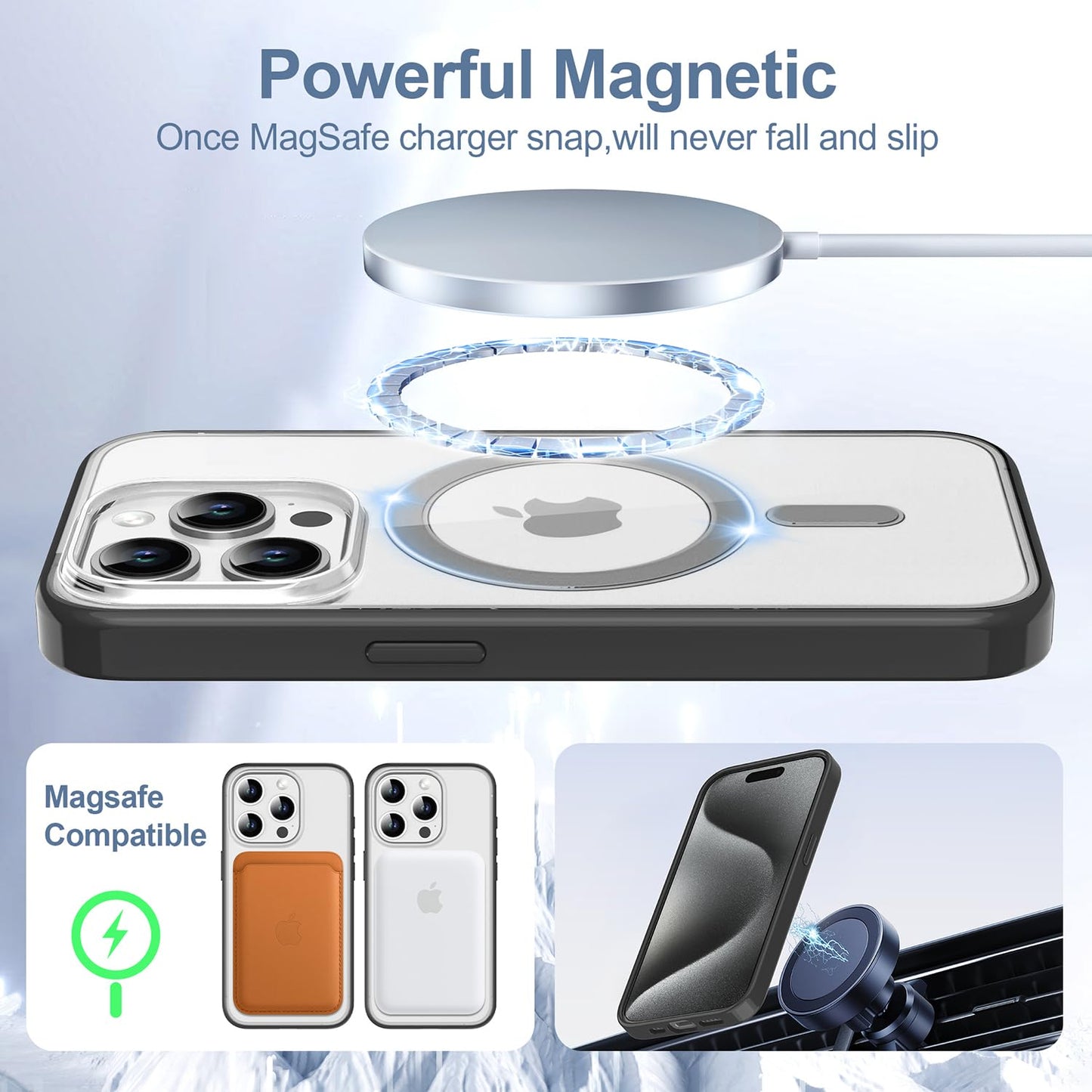 PULOKA for iPhone Case Compatible with Magsafe, Color Bumper & Clear TPU Back Hybrid Shockproof Cover (White, iPhone 16 Pro Max) WN420