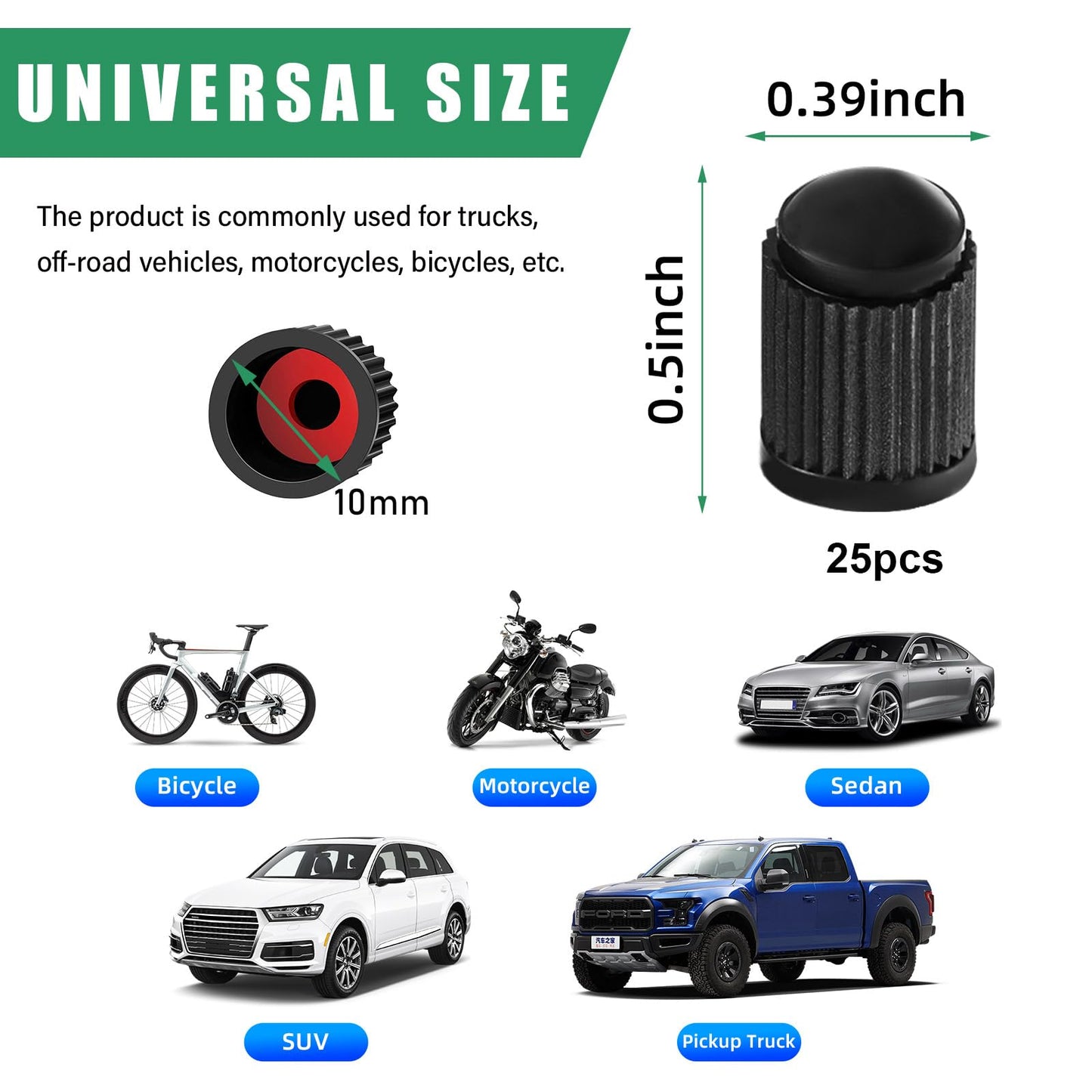 Ziciner 25 PCS Tire Valve Stem Caps, Plastic Car Tyre Valve Cap with O Rubber Seal, Dustproof Airtight Seal Wheel Stem Covers, Universal Accessories for Cars, SUVs, Bicycles,Trucks (Red) WN420