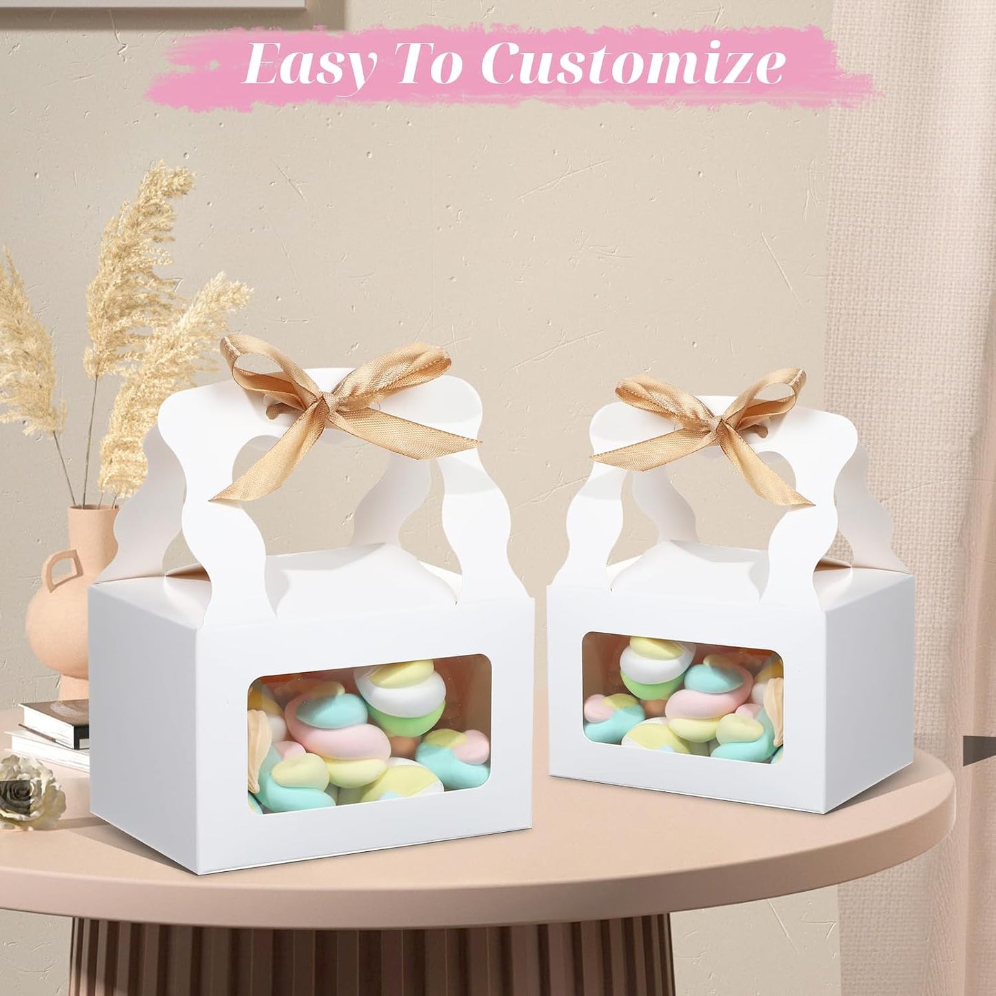 12-Pack Gable Boxes with Ribbon, Food-Grade Treat Bakery Gift Boxes for Party Favors, Birthdays, Weddings, and Holidays (white, small) BST326L