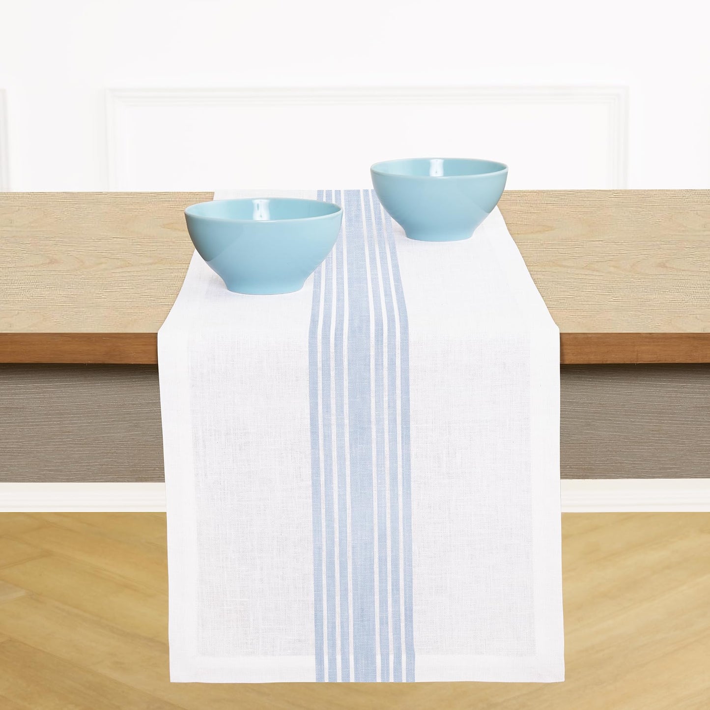 Solino Home 100% Linen Table Runner, 14 x 60 in, Black and White Striped | Farmhouse Table Runners for dining, console and side tables; vintage grain sack centre stripe; Pure Linen; OEKO-TEX Certified BST326SOLH