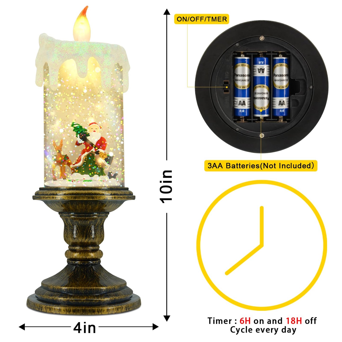 AOMIL Christmas Flameless Candles, Flickering LED Candles with Timer, Snow Globe Candle Lights for Christmas Decorations BST220