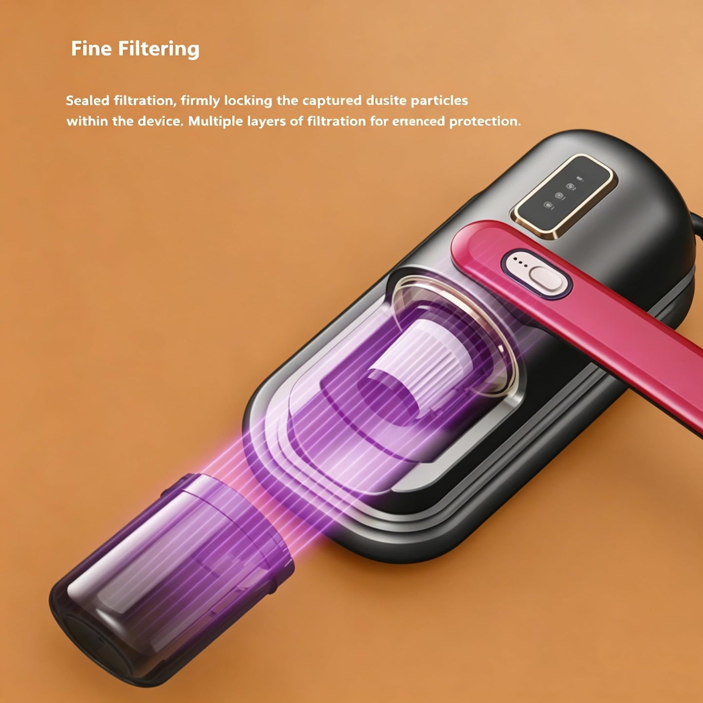 Mattress Vacuum Cleaner Bed High-Powered Vacuum Cleaner 300ml Dust Cup 9000pa Strong Suction 55°C Hot Air Dehumidification Low Noise,Suitable for Dust, Pet Hair, Etc (828-Wine Red) DD1210