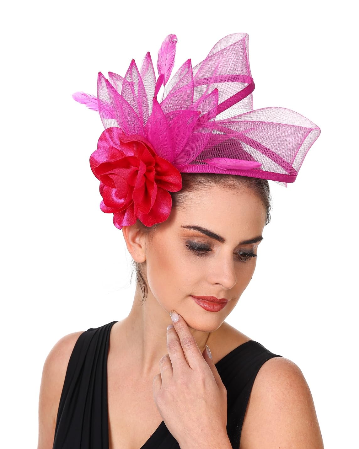 SAFERIN Fascinators Hat Flower Mesh Ribbons Feathers on a Headband and a Clip Tea Party Headwear for Girls and Women WN420