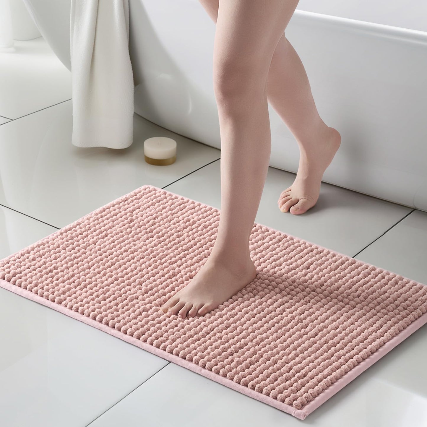 FRESHMINT Thick Chunky Chenille Bathroom Rug, Black, 20"x32" | Non-Slip Backing, Water Absorbent Surface, Machine Washable Care, Cushioned Comfort, Bathroom Floor Use BST220