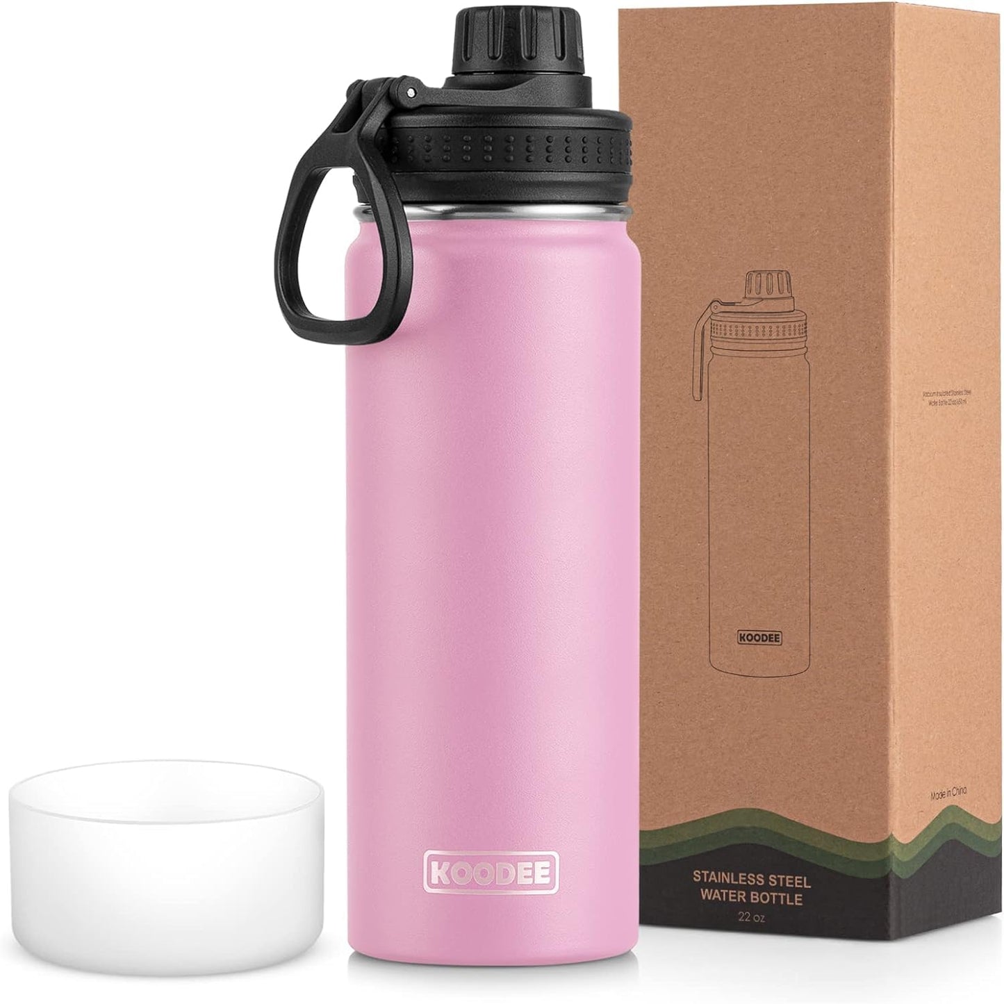 koodee Water Bottle-12 oz Stainless Steel Double Wall Vacuum Insulated Water Bottle for School-Wide Mouth Flask with Straw Lid (Teal) BST220