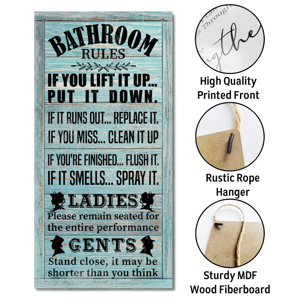 Rustic & Funny Bathroom Signs - Western & Farmhouse Bathroom Rules Wall Decor E1 BST202