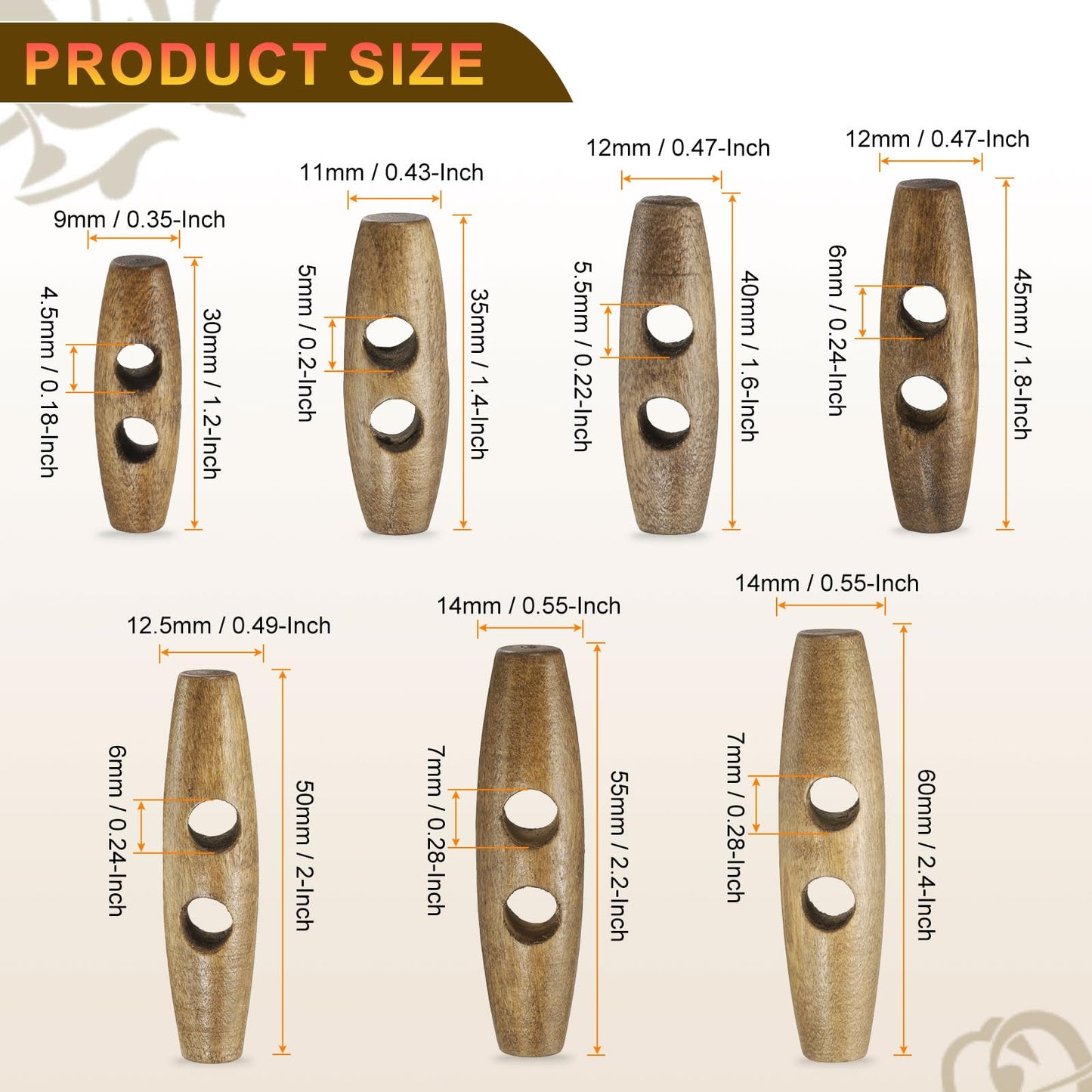 HARFINGTON 60mm / 2.4" Wooden Toggle Buttons 20pcs 2-Hole, Maroon | Wood Olive Sewing Buttons Horn Oval Buttons Sewing Accessories for Coat Sweaters Clothing DIY Craft BST326L