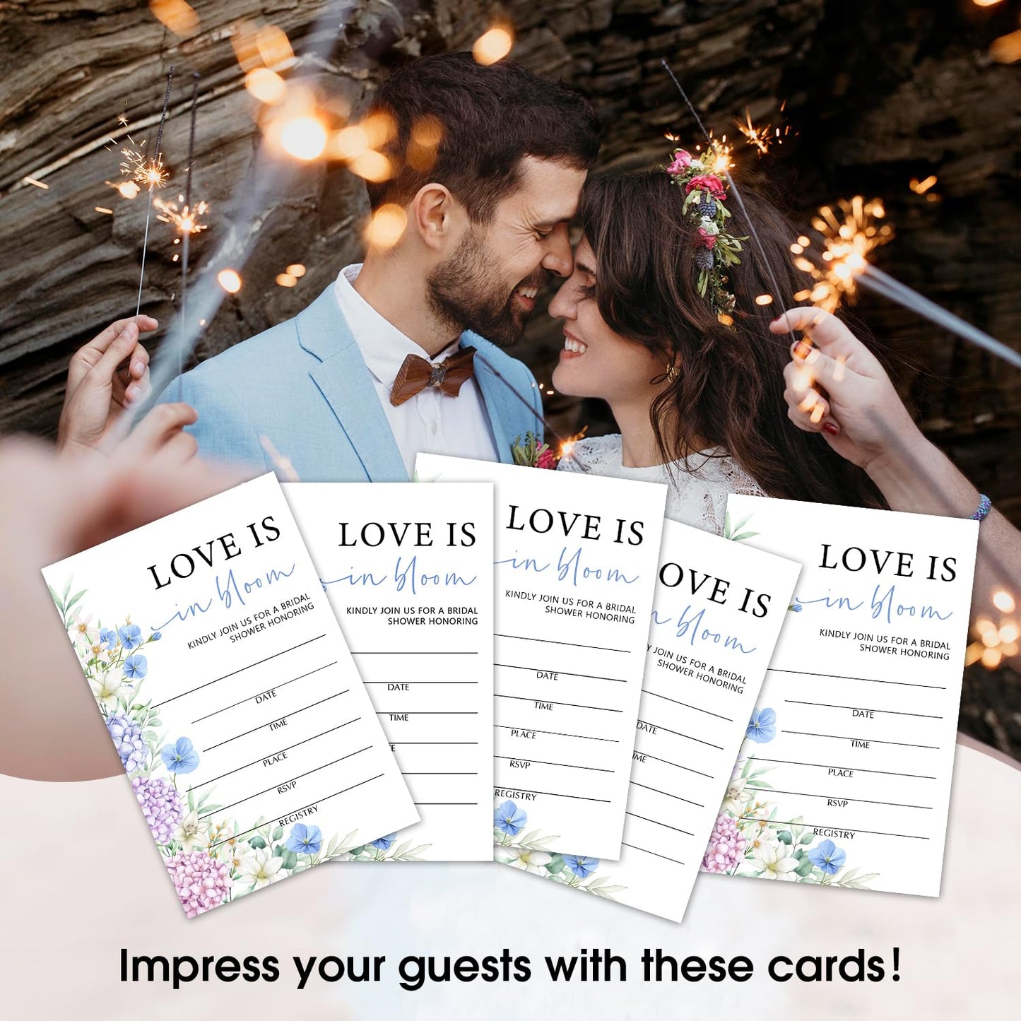 50 Years Anniversary Bridal Shower Invitations Cards, Set of 25 Gold Foil Floral Fill in Style 50th Year Wedding Invites Cards with Envelopes for Couples Marriage Party Supplies-T05 WN420