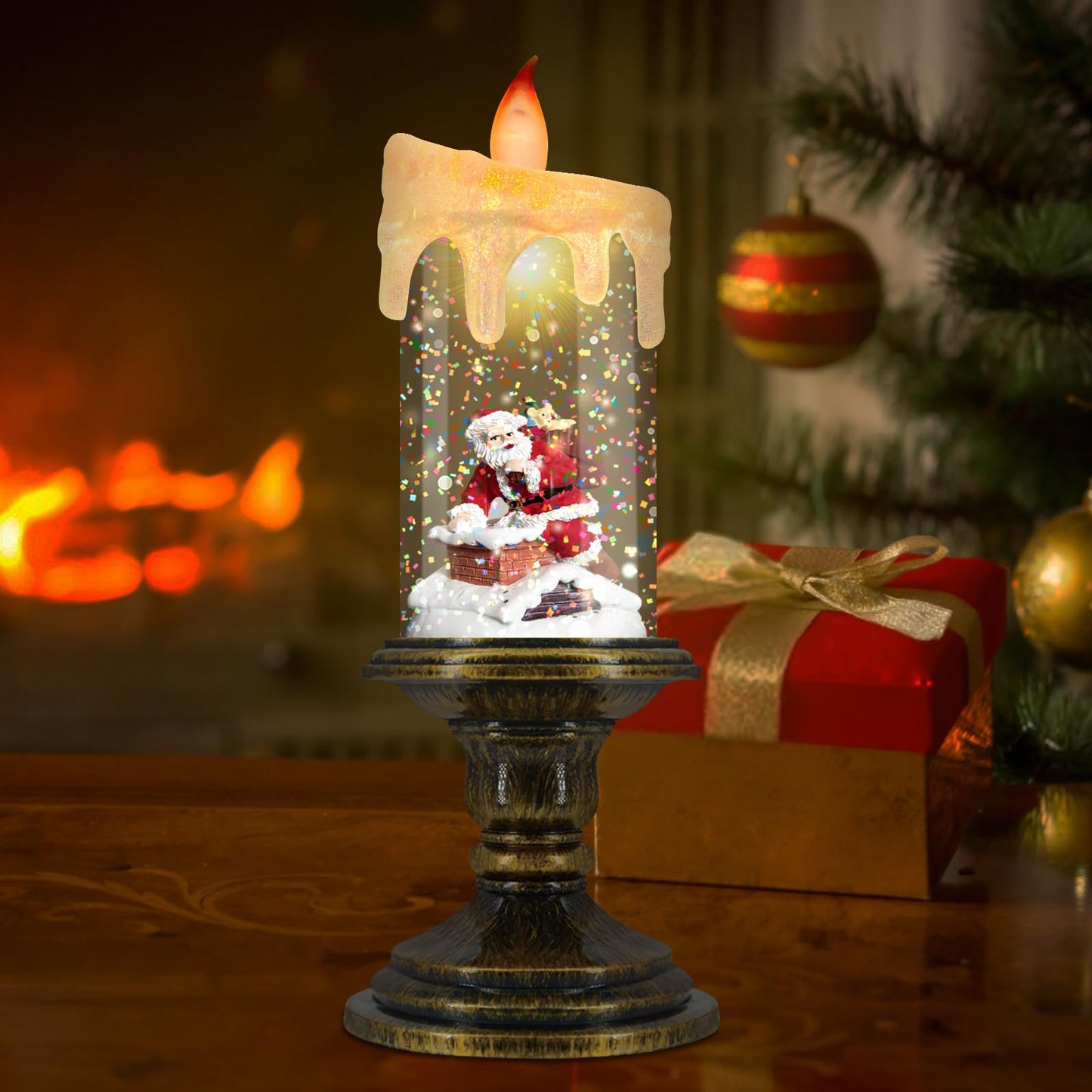 AOMIL Christmas Flameless Candles, Flickering LED Candles with Timer, Snow Globe Candle Lights for Christmas Decorations BST220