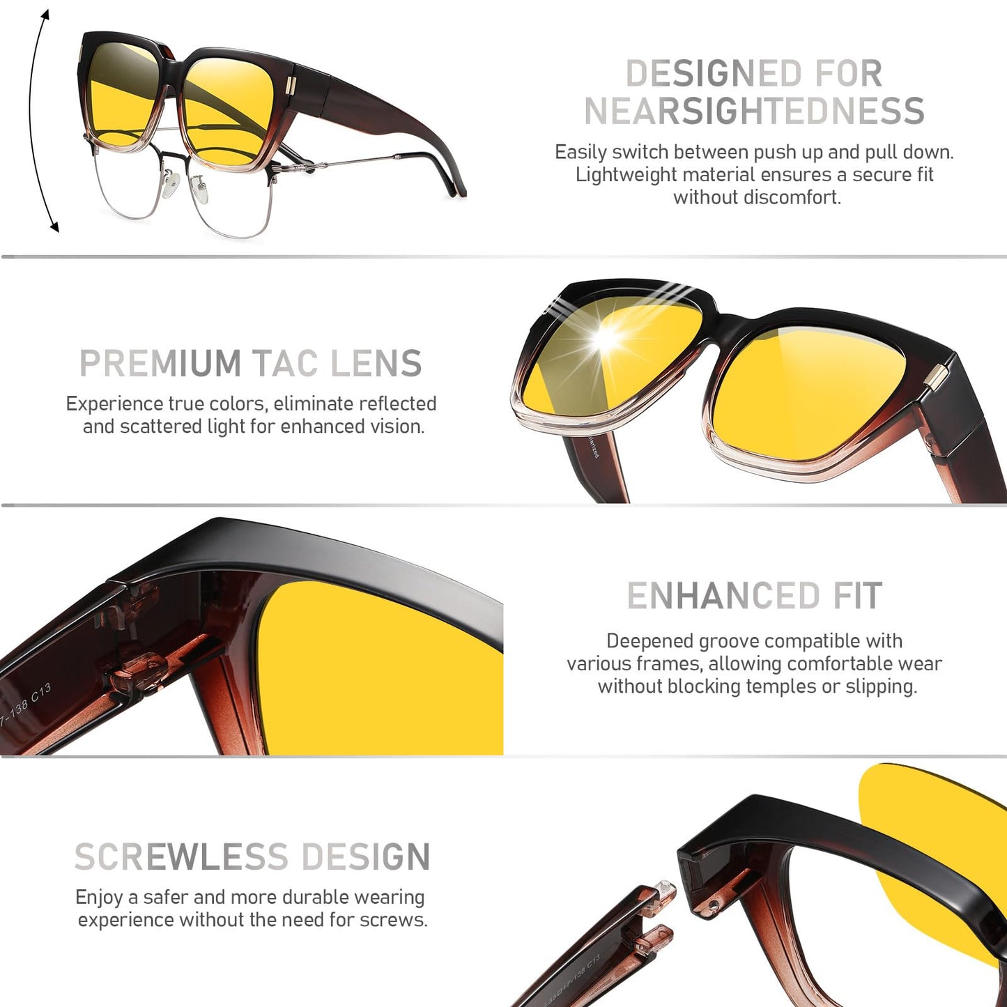 HAOLOTA Night Vision Driving Glasses Fit Over Glasses for Women Men, Anti Glare Polarized Nighttime Yellow Lens WN420