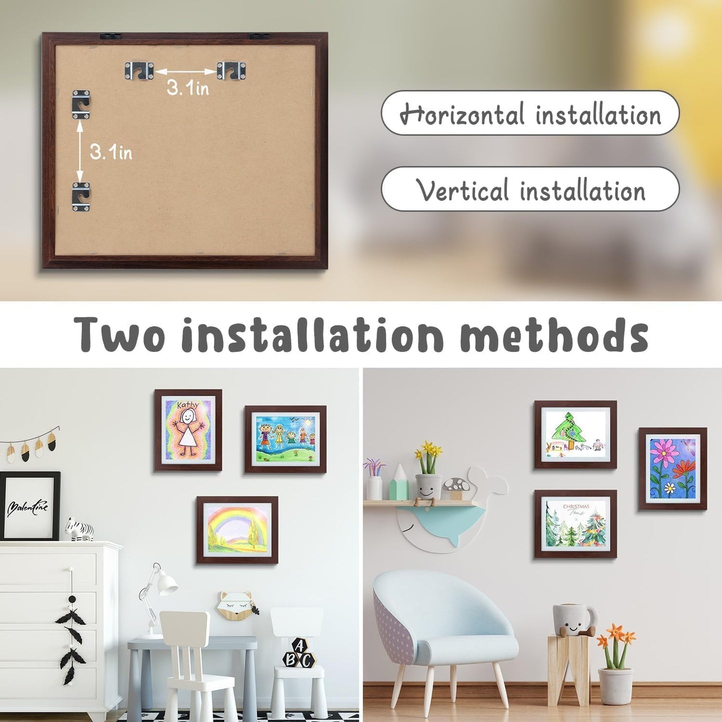 Golden State Art, 8.5x11 Kids Art Frames, Front-Opening Picture Frame Great for Kids Drawings, Artworks, Children Art Projects, Schoolwork, Home or Office (Walnut, Set of 2) BST220