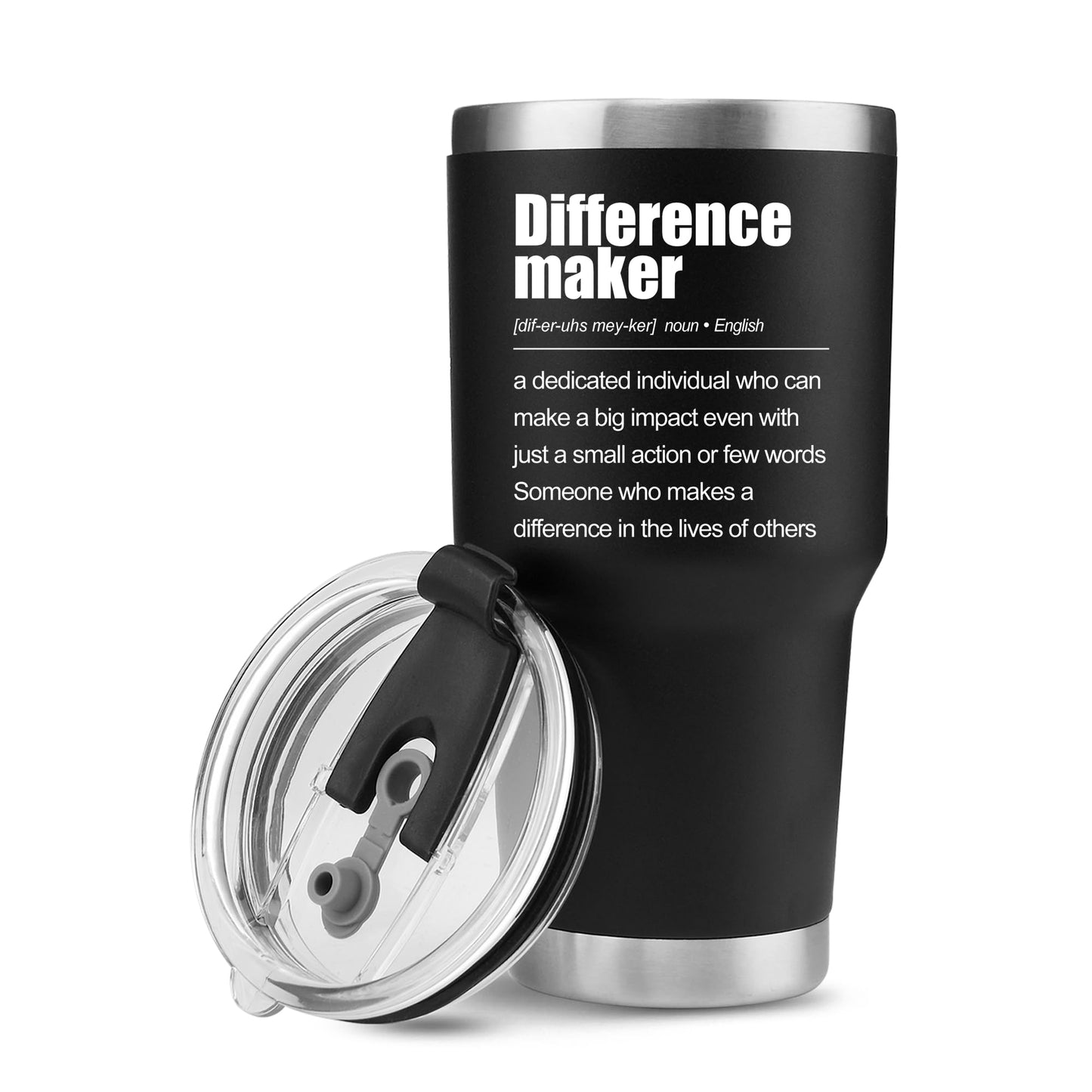Panvola Difference Maker Definition Tumbler Inspirational Gifts For Women Men Retirement Gifts Coworker Leader Teacher Vacuum Insulated Travel Mug With Straw (Black, 30 oz) BST220