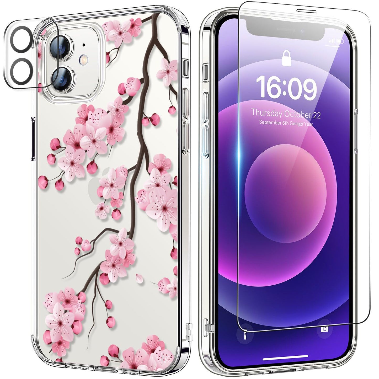 bicol for iPhone 12 Pro Max Case with Screen Protector and Camera Lens Protector - Fashionable Flower Floral Designs for Women Girls - Shockproof Acrylic Clear Phone Cover 6.7" - Blooming Flowers WN420