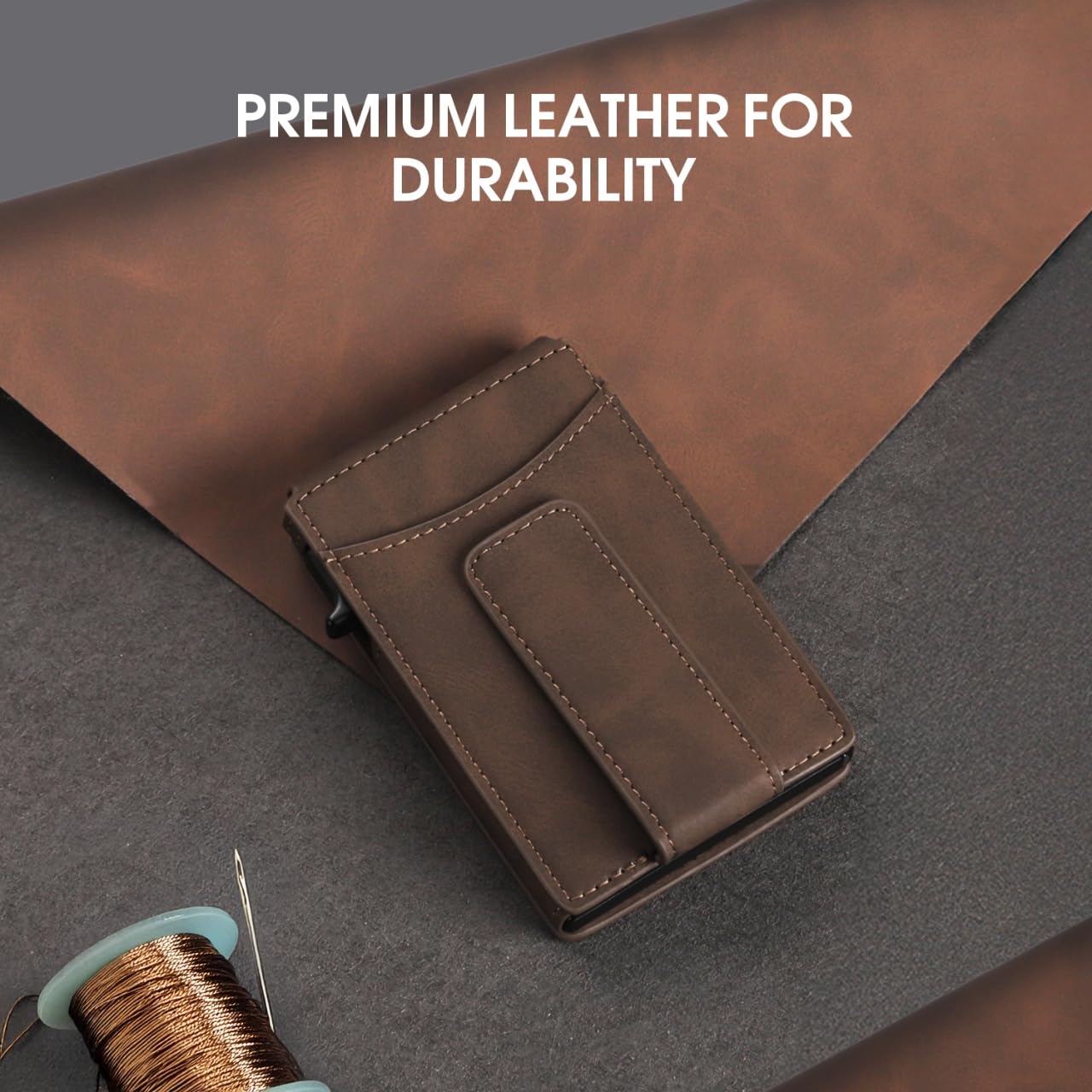 Wallet for Men RFID Blocking Card Holder, Genuine Leather Slim Pop up Card Case, Minimaslit, Front Pocket, 9-13 Card Capacity, ID Window, Money Clip(Carbon) BST220
