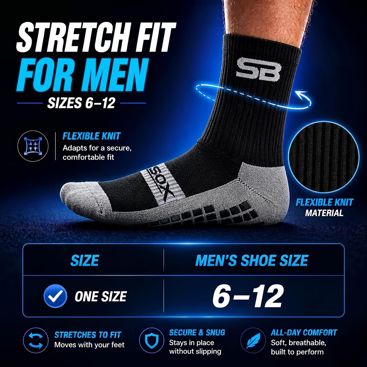 SB SOX 2-Pair Grip Socks for Men – Non Slip Athletic Traction Socks for Soccer, Gym, Pilates, Training & Everyday Wear WN420