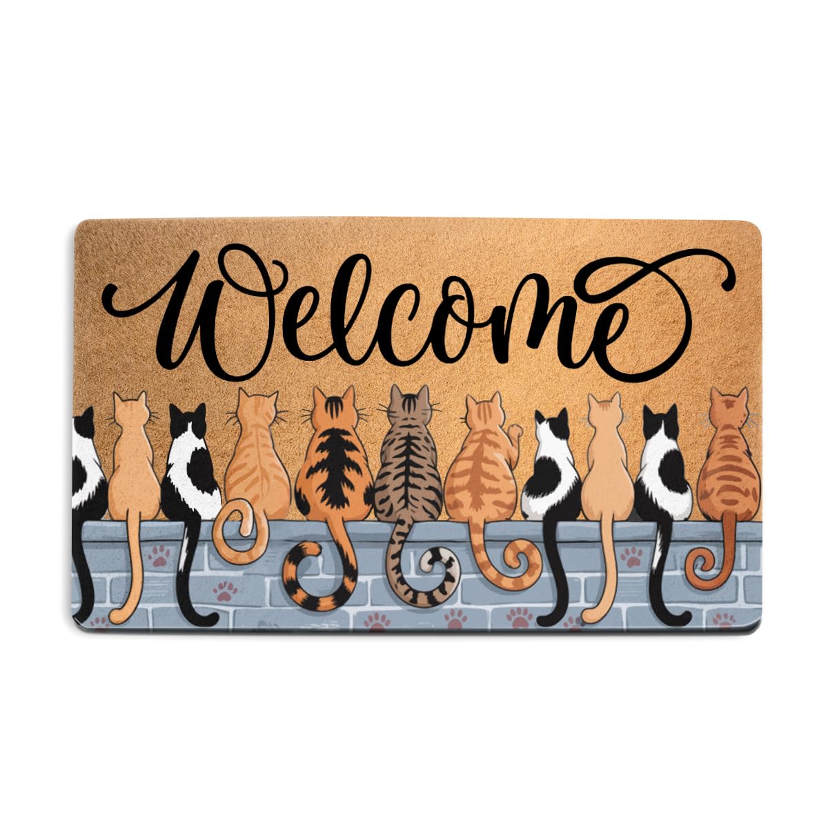Funny Cat Door Mat 18x30 Inch, Faux Coco Coir Doormat with Non-Slip PVC Backing, Cats Printed Welcome Mat for Outdoor Indoor Entryway Porch Home Kitchen Patio, Cat Lover Gifts for Women Mom BST202