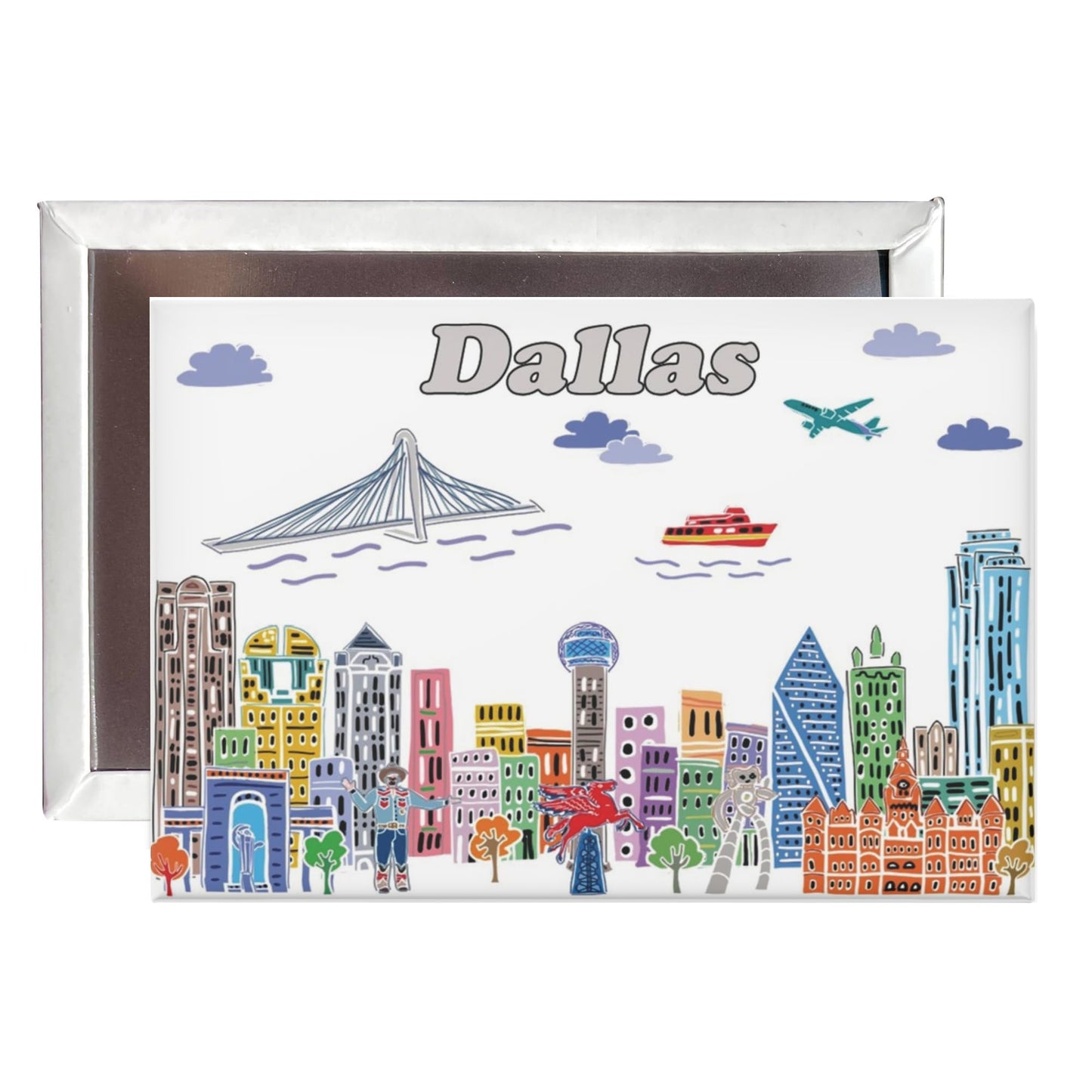 City Themed Artwork Magnet Collection by Beary Blu - Designed in The USA, Collectible Souvenirs Gifts 2.5" x 3.5" (Dallas) BST220