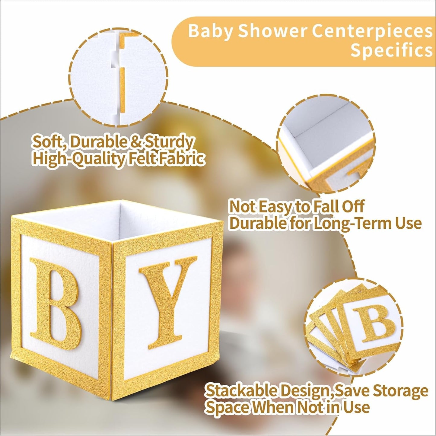 6 Set Baby Shower Centerpieces for Table 8 Inch Felt Boxes with Baby Letters for Boy/Girl Neutra,Baby Shower, Gender Revea Party Table Decor BST202