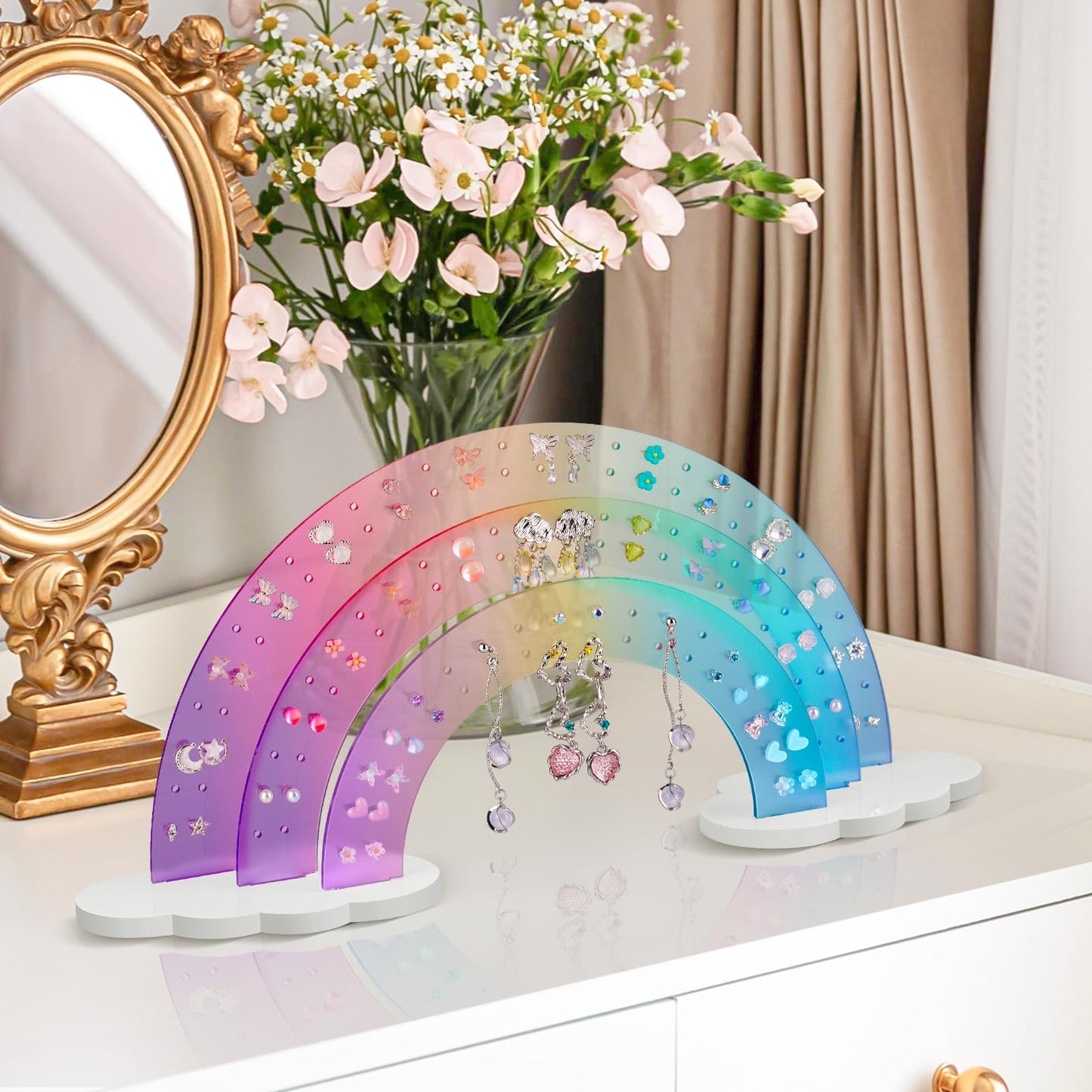NiHome Earring Organizer Holder, 3-Tier 140 Holes Display, Iridescent | Lightweight Sturdy Fade-Resistant Vanity and Bathroom Storage Detachable Easy Assembly Travel-Friendly Design BST326H