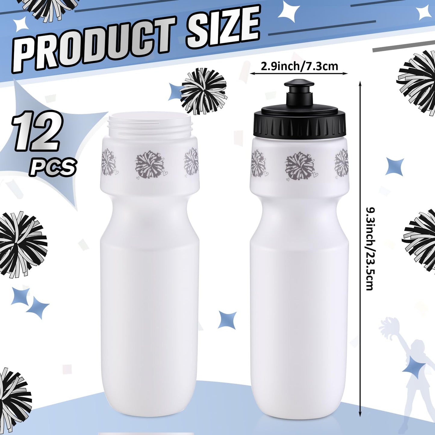 Talltalk 12 Pack Cheerleading Water Bottles Bulk 24 oz Reusable Plastic Cheer Water Bottles with Pull Top Cap Dishwasher Safe Cheerleader Drinking Bottle for Game Sports Dance Party (Rose Red) BST220
