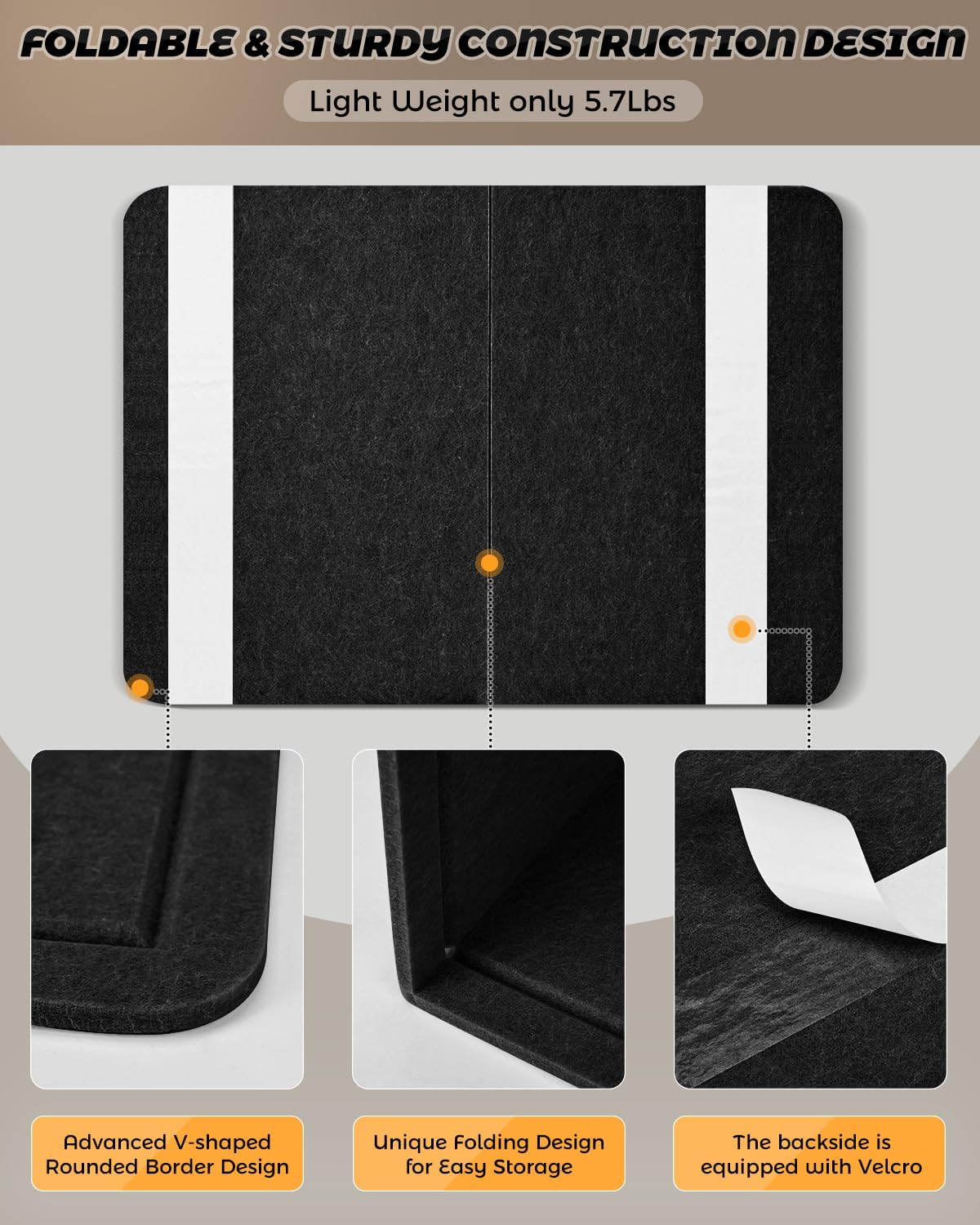 Bulletin Board, 24 x 17 inches Decorative Felt Pin Board for Wall, Foldable Felt Notice Photo Display Board with Self-Adhesive Tape for Office Home School, with 20 Pushpin(Black) BST202