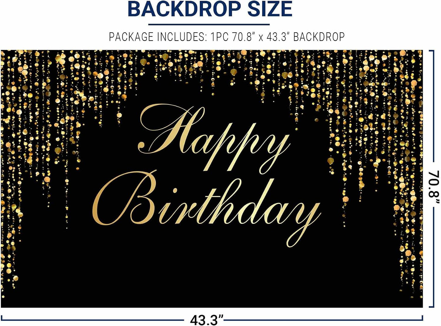 Allenjoy Happy Birthday Party Backdrop Black and Gold Glitter Bokeh Sequin Spots Photography Background Golden Sparkle Shining Dots Baby Milestone Banner Cake Table Decor Photo Booth Props WN420
