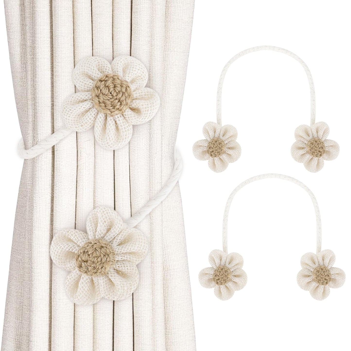 Flower Curtain Tiebacks, 2 Pack Cute Curtain Tie Backs Decorative Curtains Ties Set Tie Backs Holders for Windows Elegant Curtains Holdbacks for Home Office Bedroom Living Room Decoration(Beige) BST326H