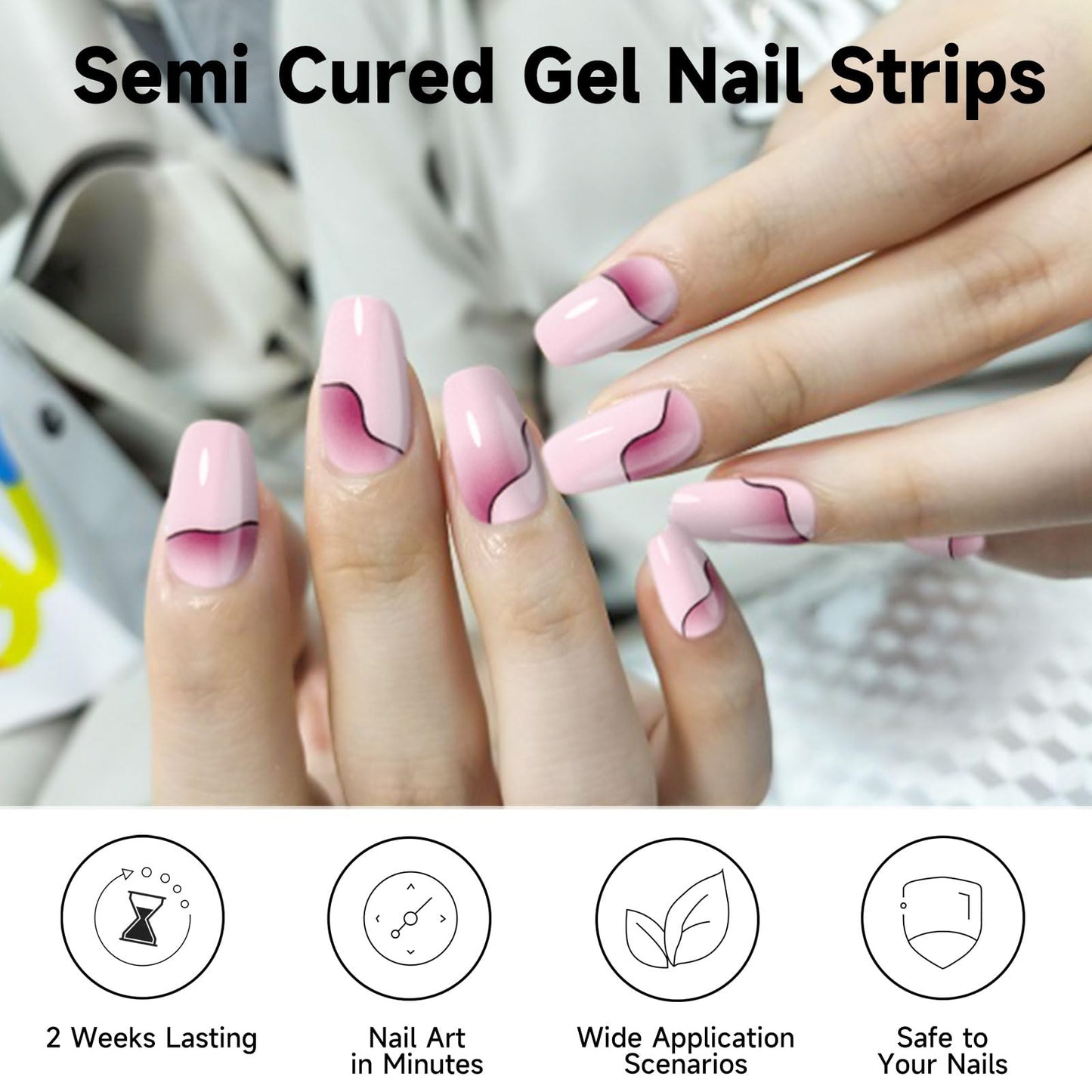Semi Cured Gel Nail Strips, 56Pcs Nail Art Stickers/Wraps, Long Lasting UV Nail Polish Strips for Adults (Silver Rhinestones+French Tip Glitter) BST220